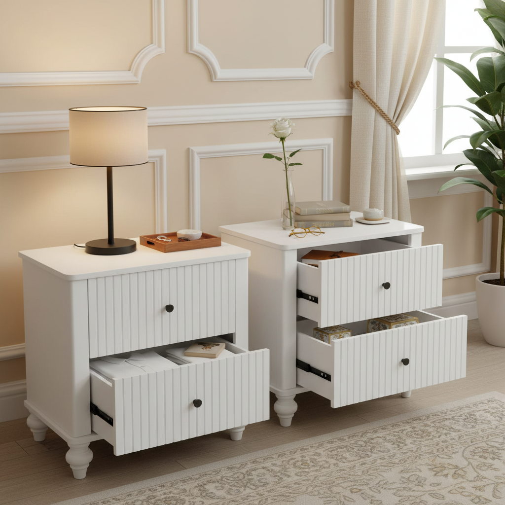 23" Nightstand with 2 Drawers, White Color - Sturdy Wooden Bedside Table for Bedroom & Living Room Use, Modern Decor, MP1 - Image 4
