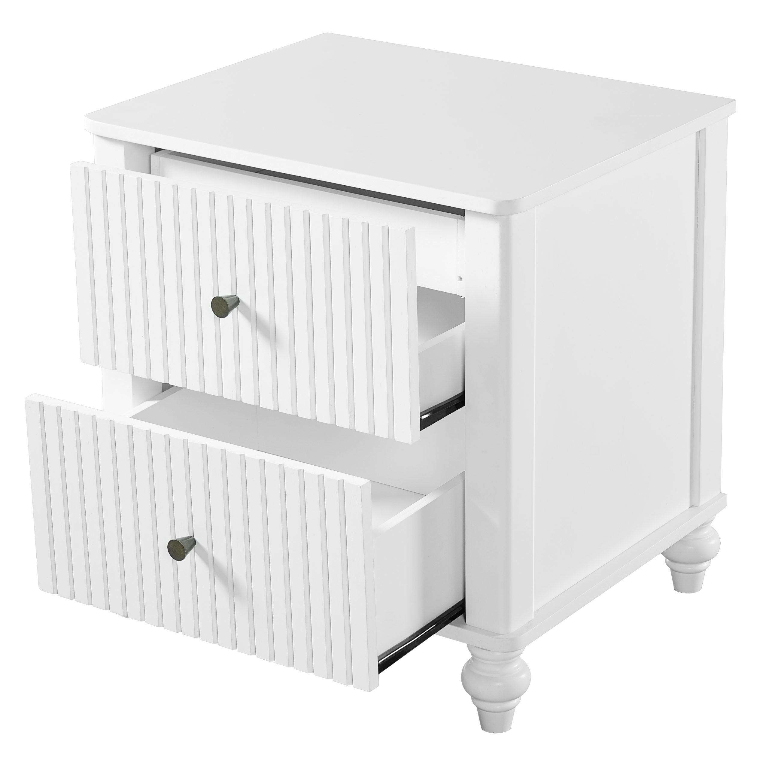 23" Nightstand with 2 Drawers, White Color - Sturdy Wooden Bedside Table for Bedroom & Living Room Use, Modern Decor, MP1 - Image 6