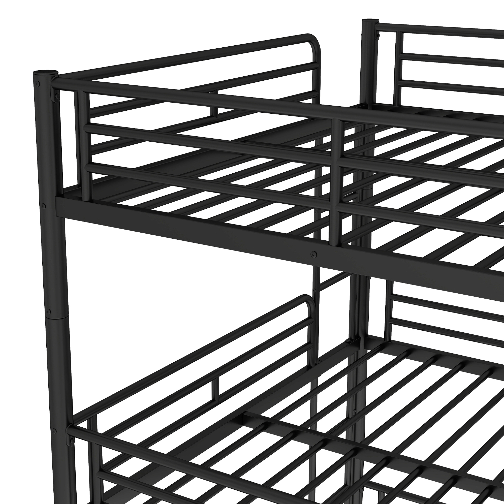 Queen over Queen over Queen Bunk Bed, Metal Triple Bunk Bed with Safety Guardrails, Heavy-duty Bunk Bed with Noise-reduced Design, Black - Image 6