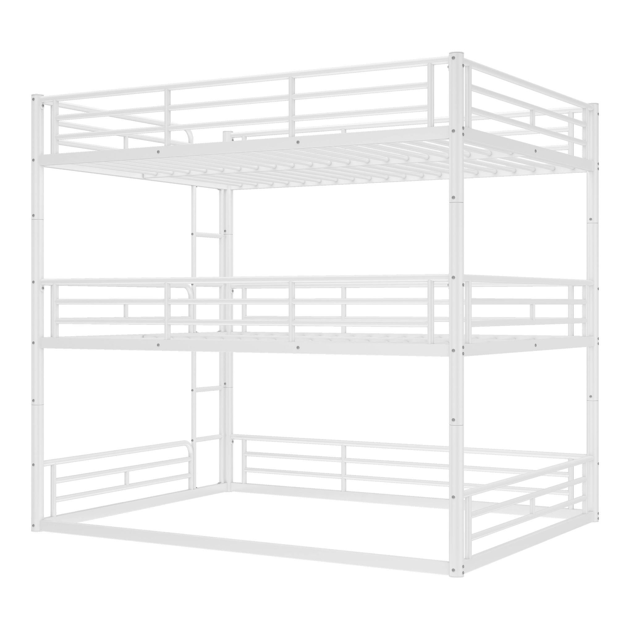 Queen over Queen over Queen Bunk Bed, Metal Triple Bunk Bed with Safety Guardrails, Heavy-duty Bunk Bed with Noise-reduced Design, White - Image 6
