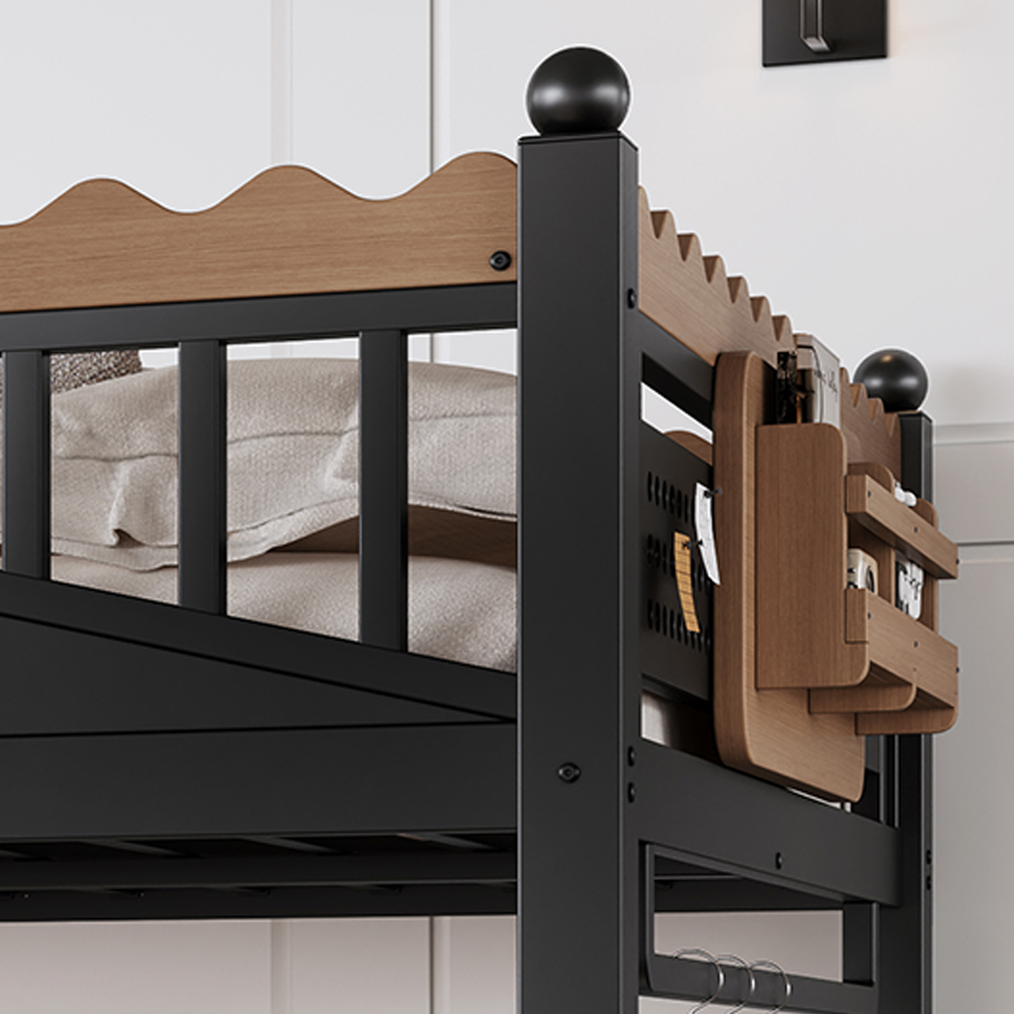 Full Size Loft Bed with Storage Stairs, Metal Loft Beds Frame with Storage Shelves and bookshelf, Loft Bed for Bedroom, Guest, Dorms, Black - Image 6