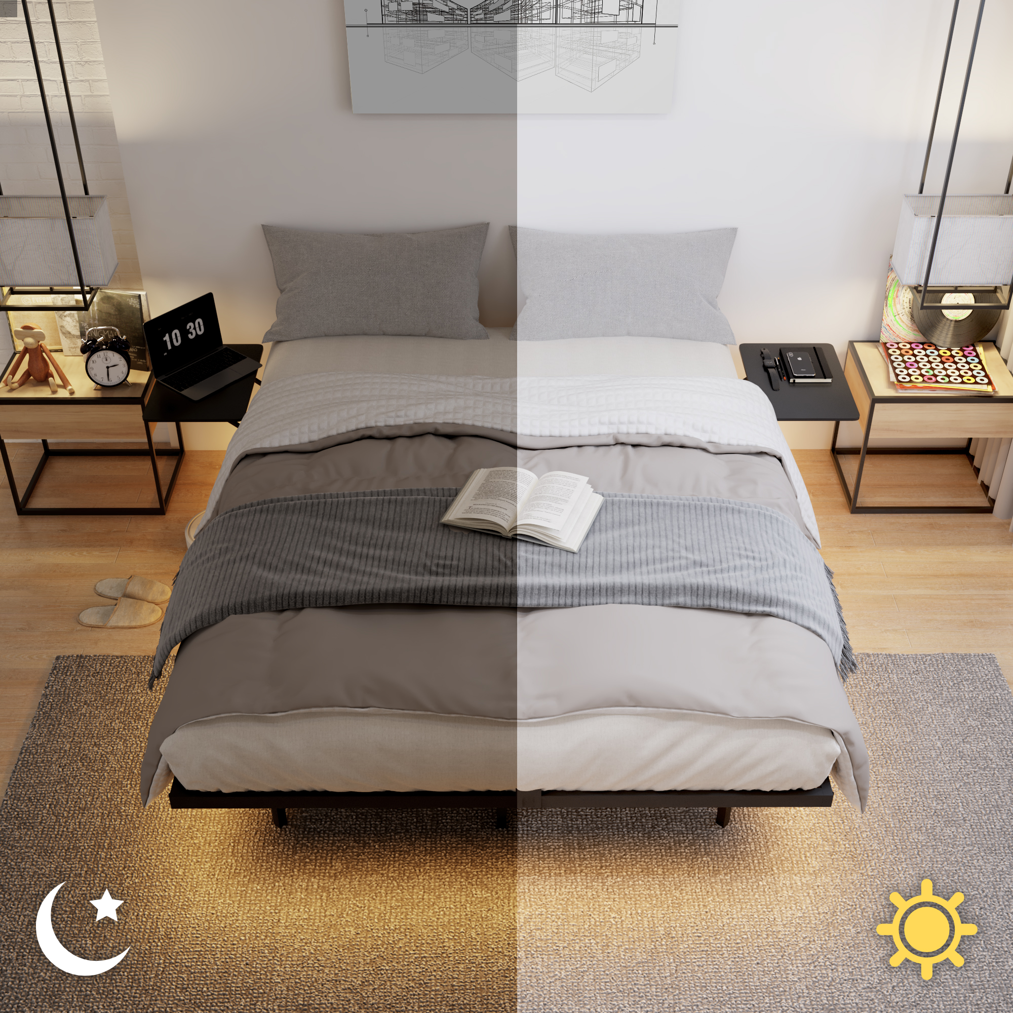 Queen Size Bed Frame , Heavy Duty Metal Bed Frame, Quick & Easy Assembly, LED light, No Noise, Black - Image 2