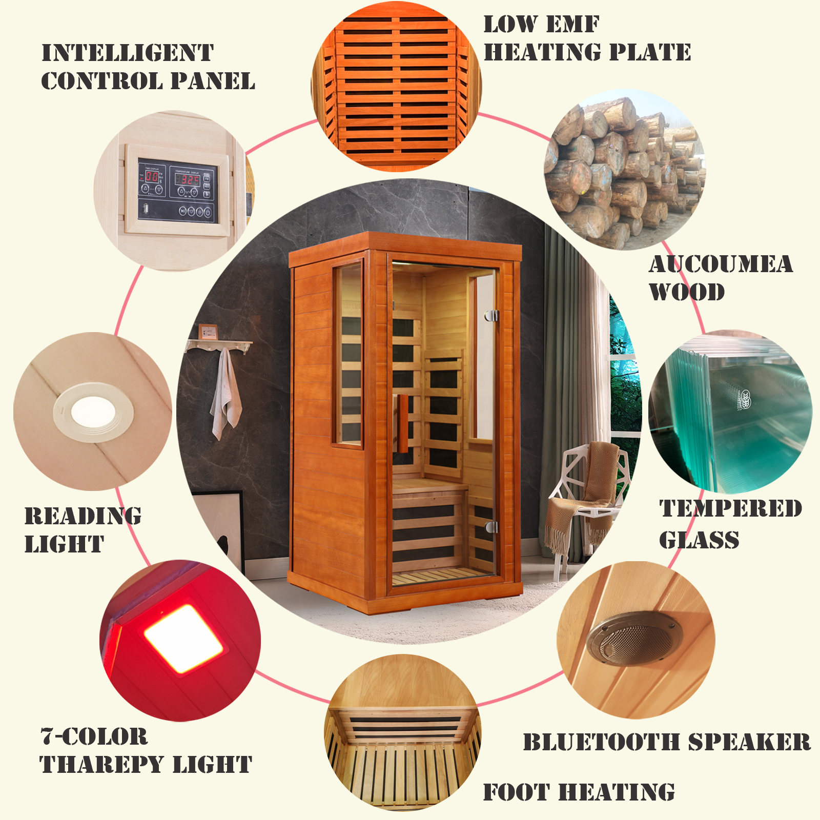 Home dry infrared sauna red light 1person - Image 3