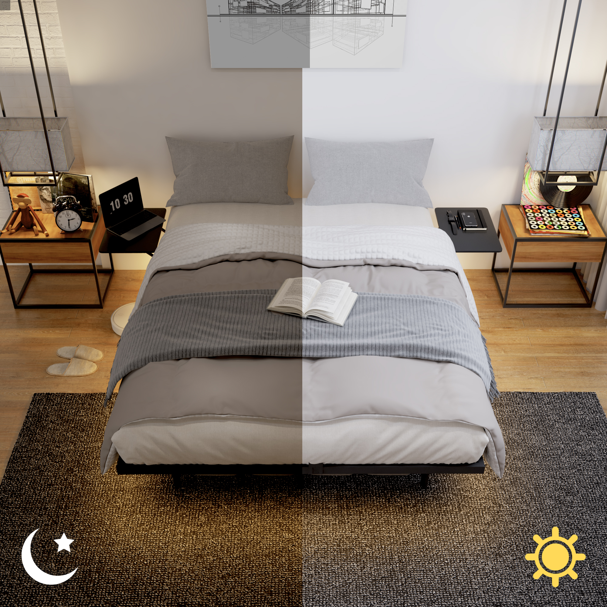Full Size Bed Frame, Heavy Duty Metal Bed Frame , Quick & Easy Assembly, LED light , No Noise, Black - Image 2