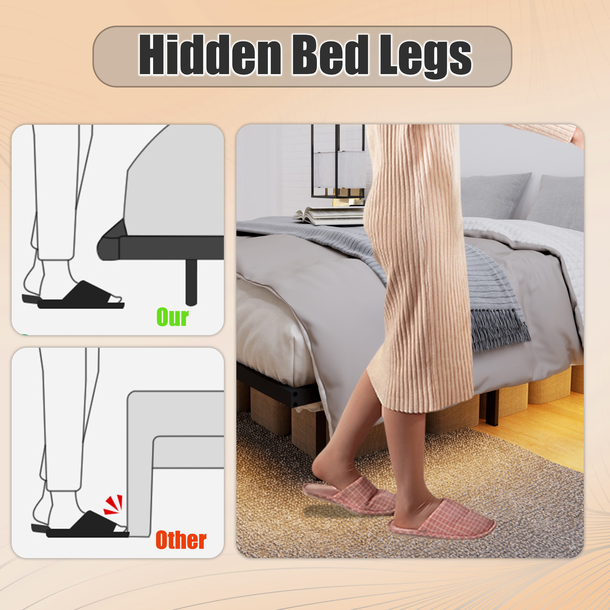 Full Size Bed Frame, Heavy Duty Metal Bed Frame , Quick & Easy Assembly, LED light , No Noise, Black - Image 4