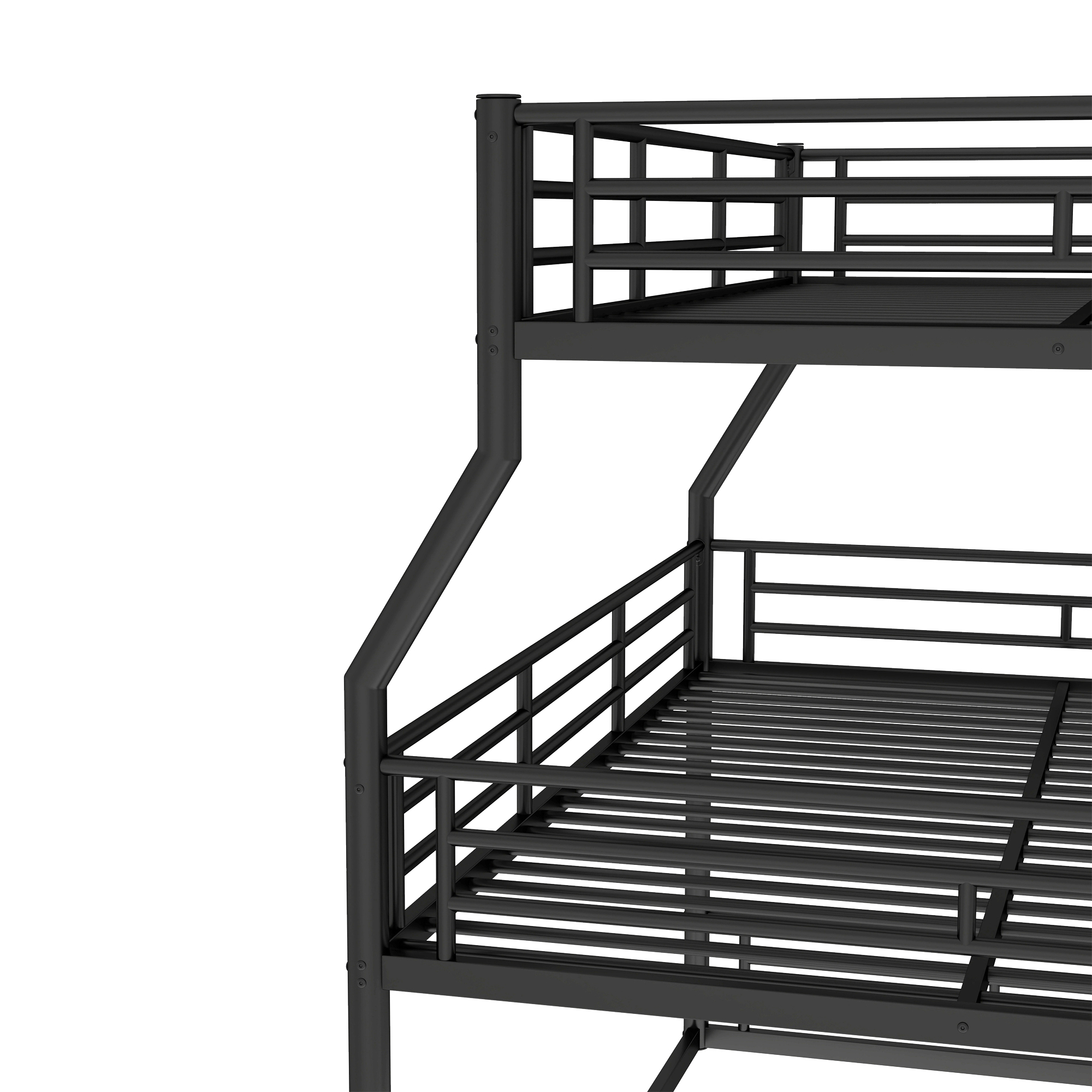 Full XL over Queen over Queen Bunk Bed, Metal Triple Bunk Bed with Safety Guardrails, Heavy-duty Bunk Bed with Noise-reduced Design, Black - Image 4