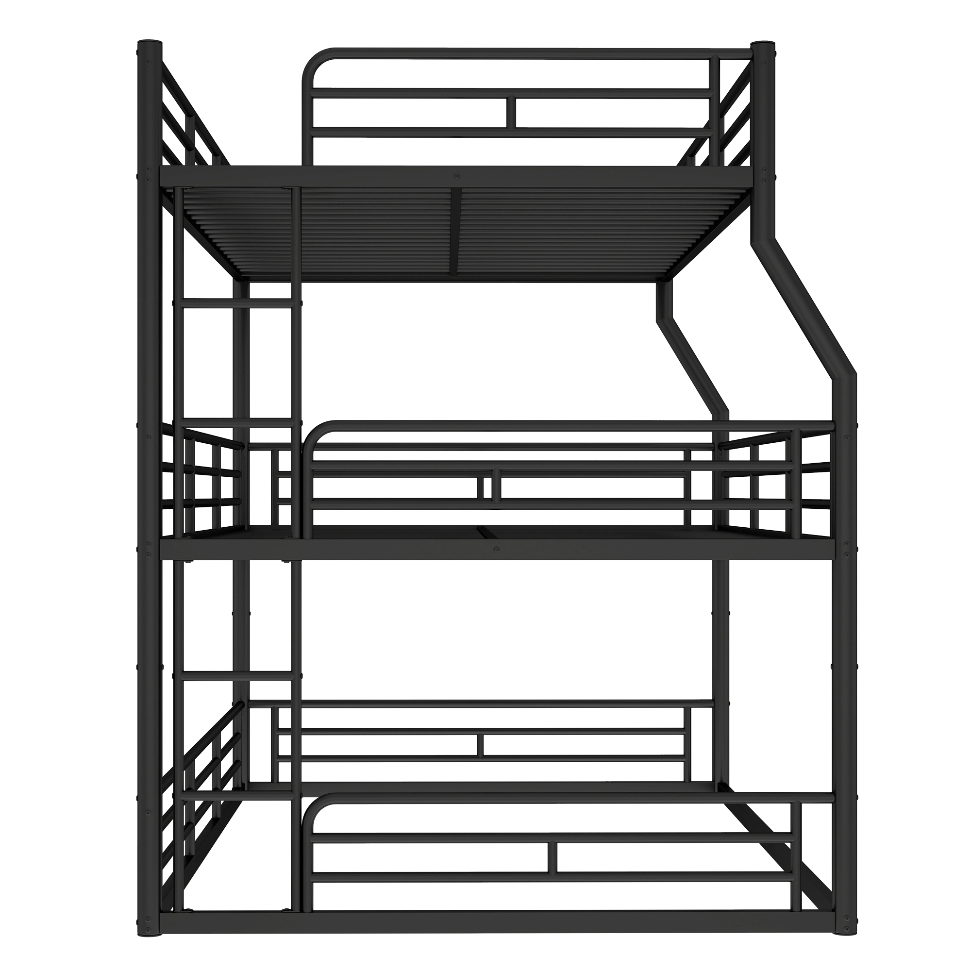 Full XL over Queen over Queen Bunk Bed, Metal Triple Bunk Bed with Safety Guardrails, Heavy-duty Bunk Bed with Noise-reduced Design, Black - Image 5