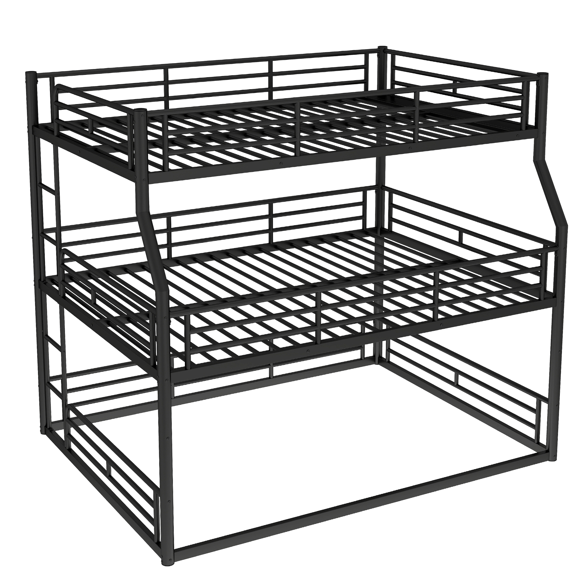Full XL over Queen over Queen Bunk Bed, Metal Triple Bunk Bed with Safety Guardrails, Heavy-duty Bunk Bed with Noise-reduced Design, Black - Image 6