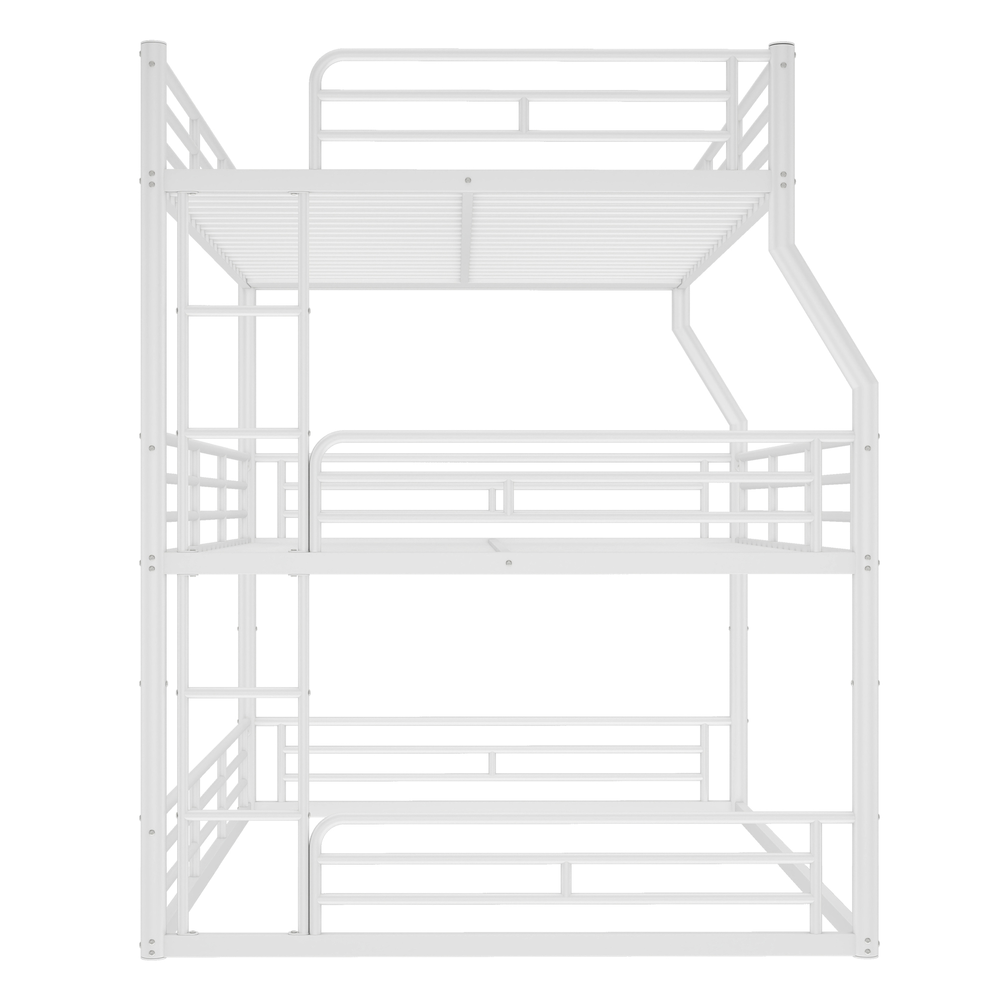 Full XL over Queen over Queen Bunk Bed, Metal Triple Bunk Bed with Safety Guardrails, Heavy-duty Bunk Bed with Noise-reduced Design, White - Image 4