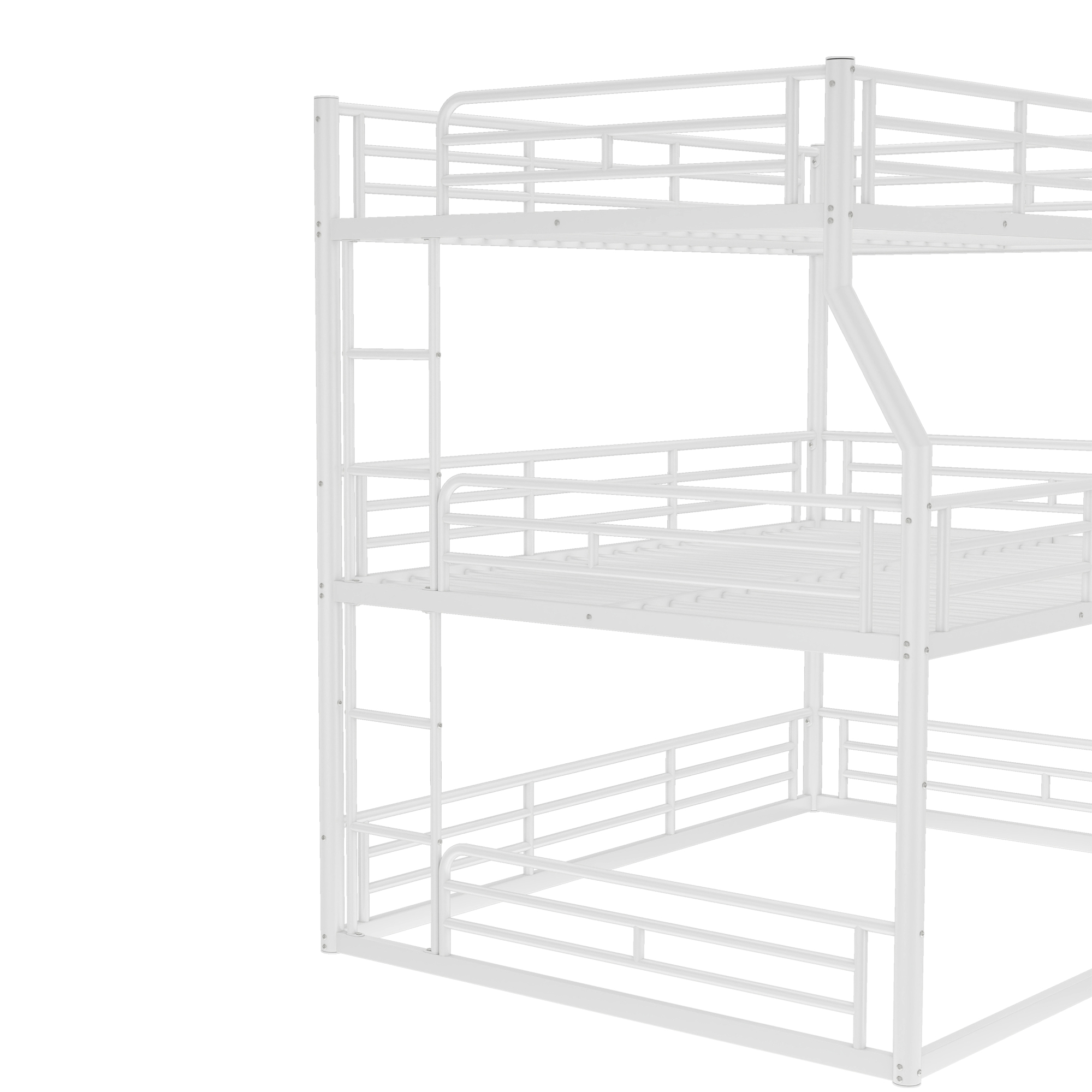 Full XL over Queen over Queen Bunk Bed, Metal Triple Bunk Bed with Safety Guardrails, Heavy-duty Bunk Bed with Noise-reduced Design, White - Image 5