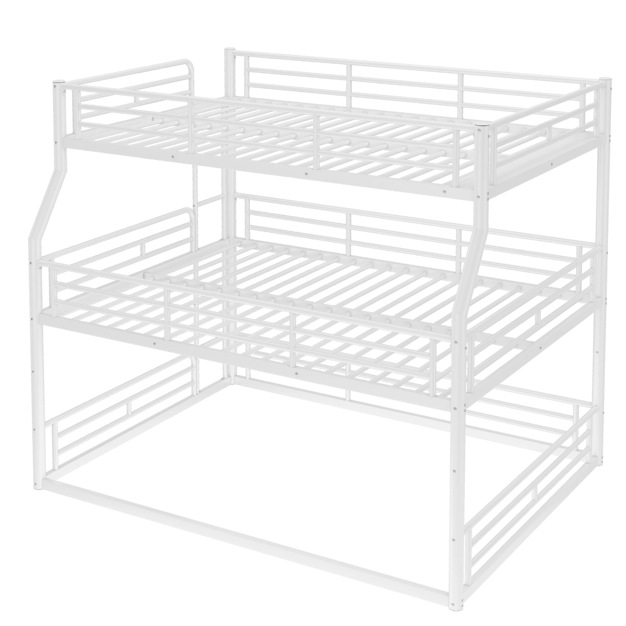 Full XL over Queen over Queen Bunk Bed, Metal Triple Bunk Bed with Safety Guardrails, Heavy-duty Bunk Bed with Noise-reduced Design, White - Image 6
