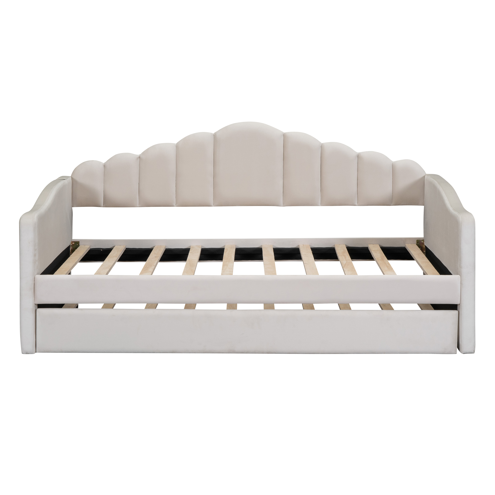 Twin size Upholstered Daybed with Trundle ,Velvet Sofabed with USB Charging Ports,No Box-spring Needed,Beige( Old SKU:HL000067AAA) - Image 5