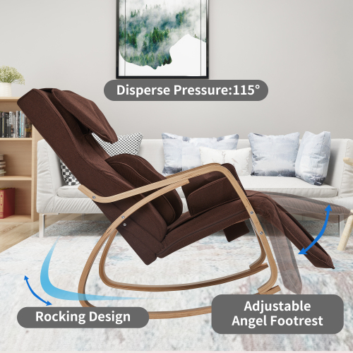 Full massage function-Air pressure-Comfortable Relax Rocking Chair, Lounge Chair Relax Chair with Cotton Fabric Cushion Brown - Image 2