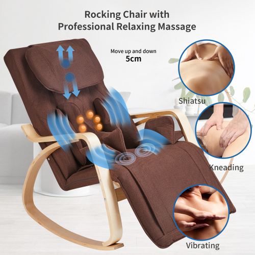 Full massage function-Air pressure-Comfortable Relax Rocking Chair, Lounge Chair Relax Chair with Cotton Fabric Cushion Brown - Image 3