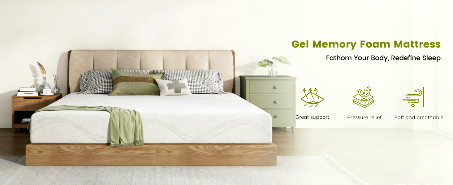 King Size Memory Foam Mattress,10 Inch Bed Mattress,with Cooling Green Tea Gel, CertiPUR-US Certified,White - Image 2