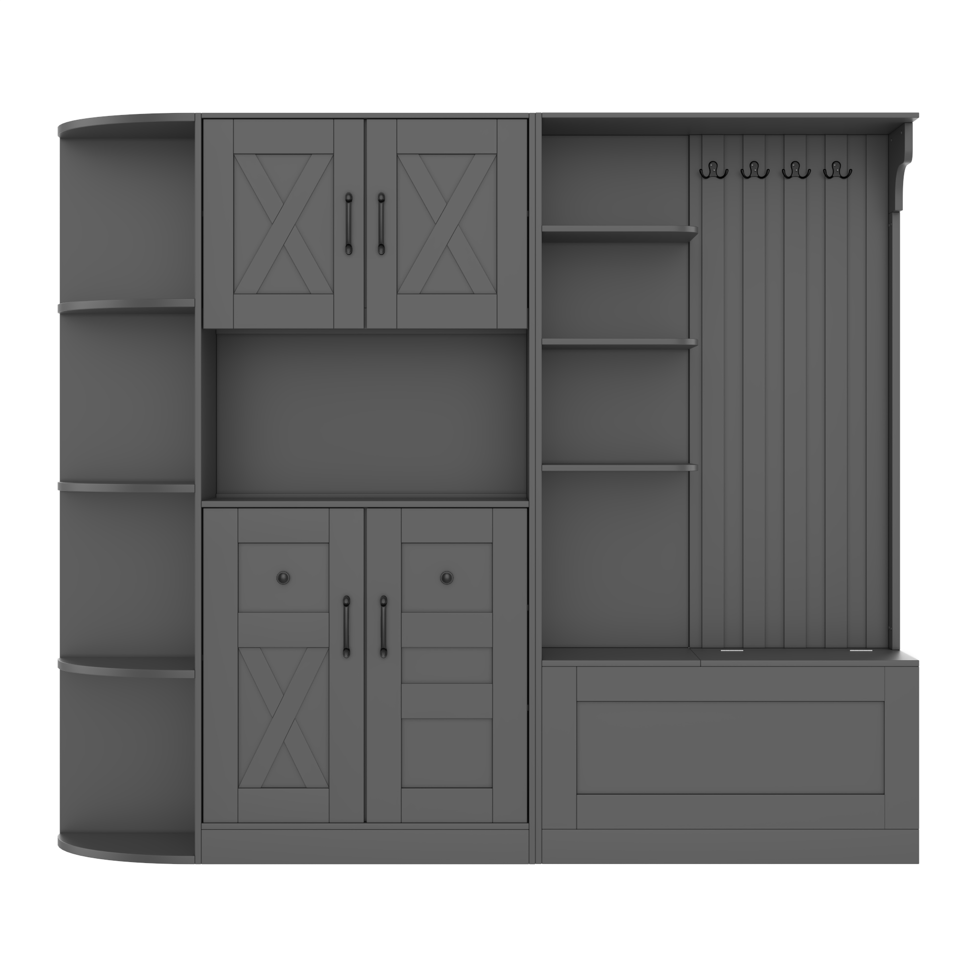 Multifunctional left-right combination hall cabinet (can be used separately) with storage and 4 hooks, storage cabinet/ hall tree 2 in 1 for living room, kitchen and hallway, Black - Image 6