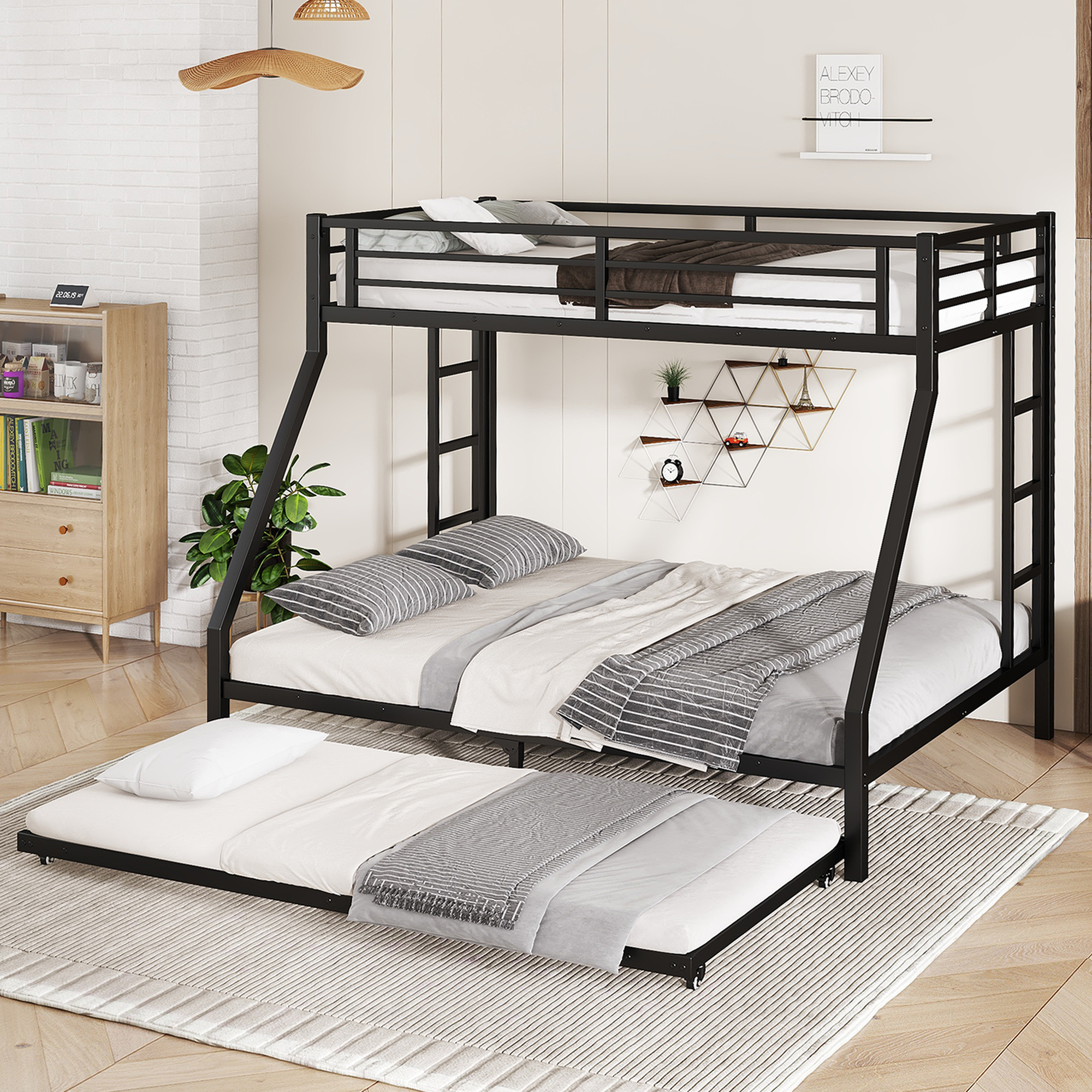 Twin XL Over Queen Metal Bunk Bed with Twin Size Trundle, Black - Image 3