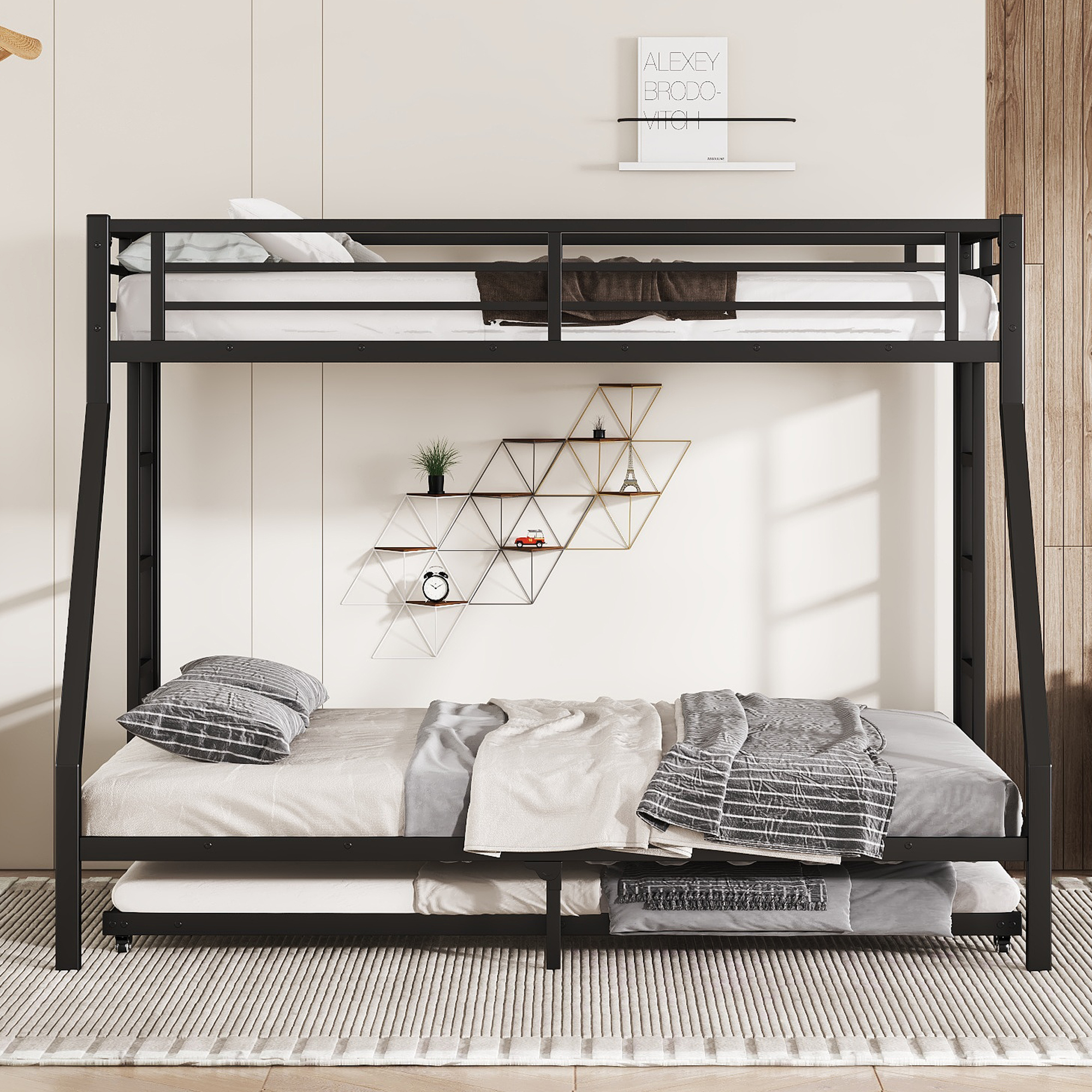 Twin XL Over Queen Metal Bunk Bed with Twin Size Trundle, Black - Image 2