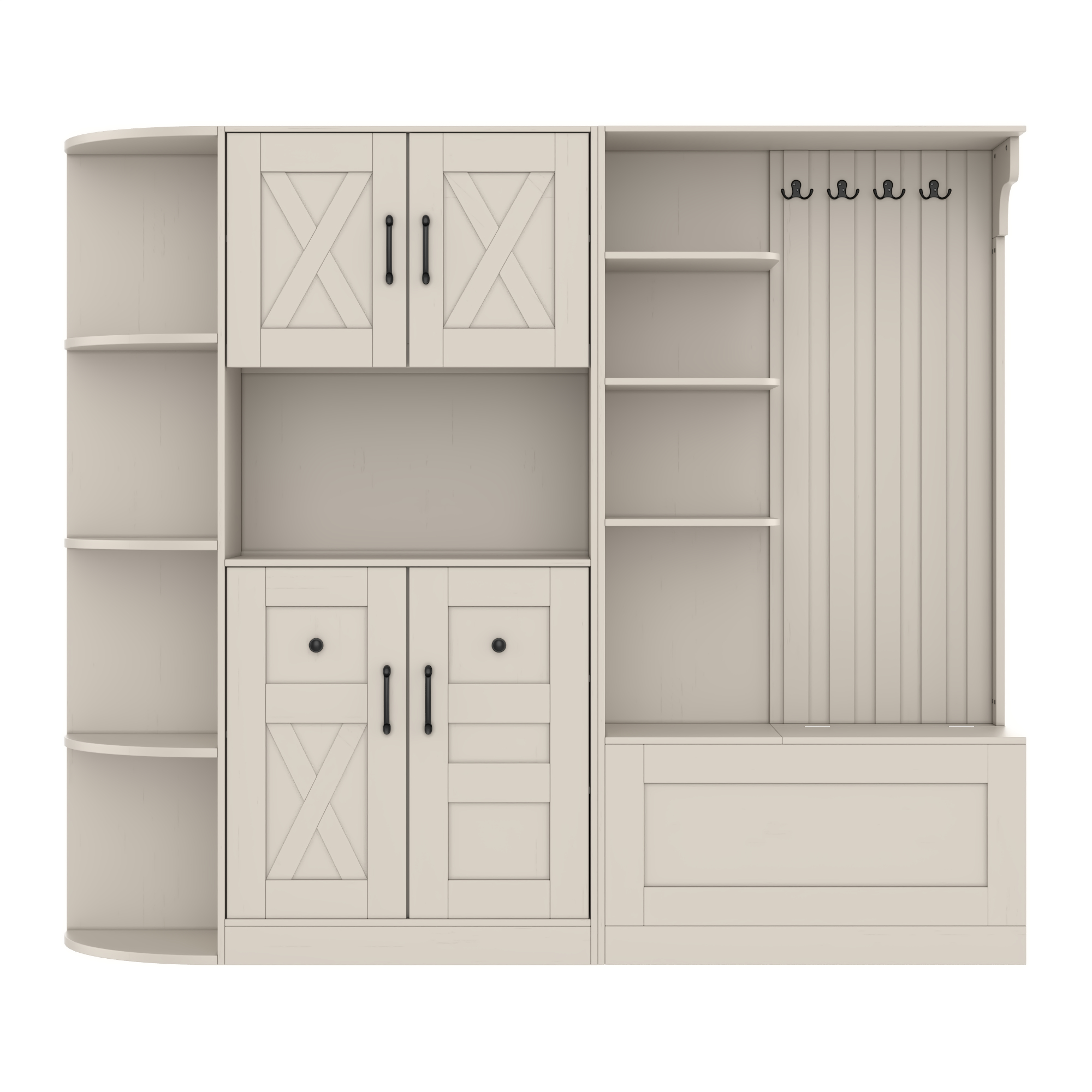 Multifunctional left-right combination hall cabinet (can be used separately) with storage and 4 hooks, storage cabinet/ hall tree 2 in 1 for living room, kitchen and hallway,antique Beige - Image 6