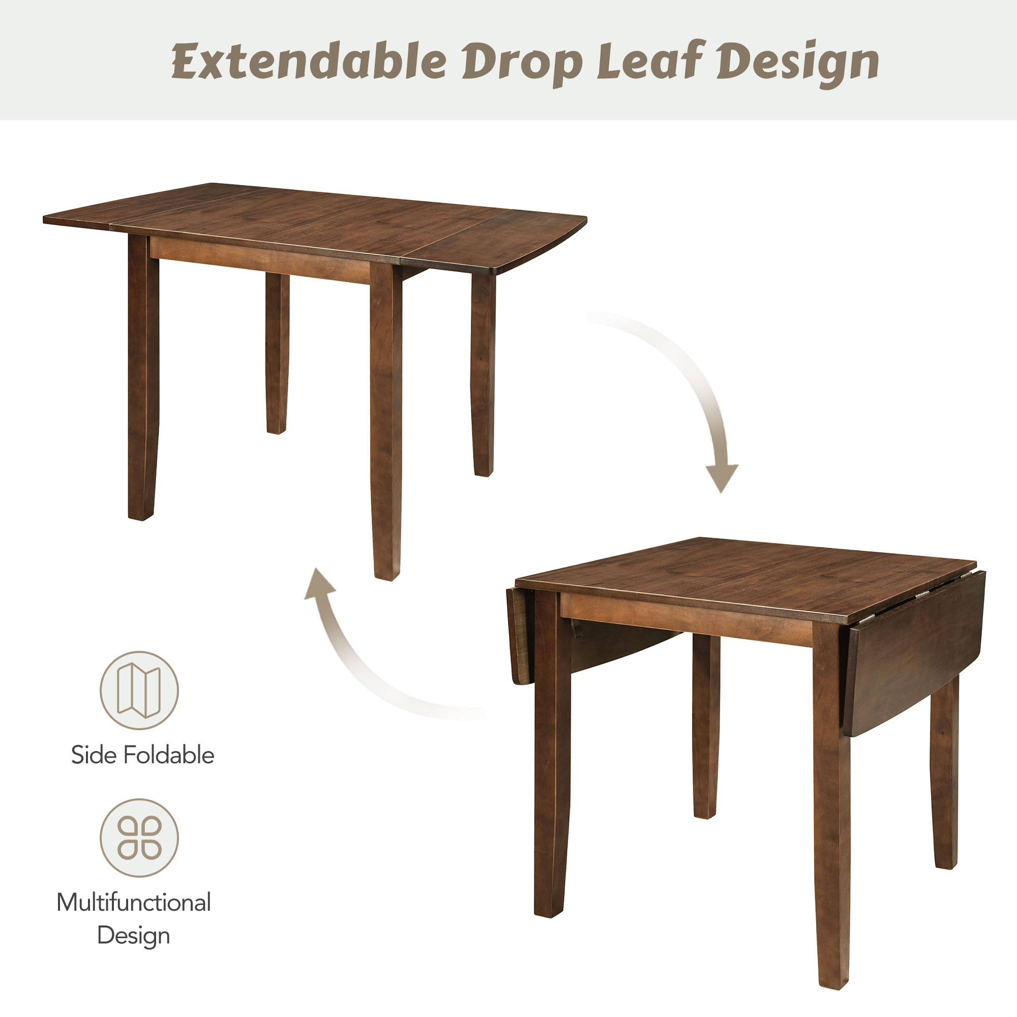 TOPMAX 3-Piece Wood Drop Leaf Breakfast Nook Dining Table Set with 2 X-back Chairs for Small Places, Brown - Image 6