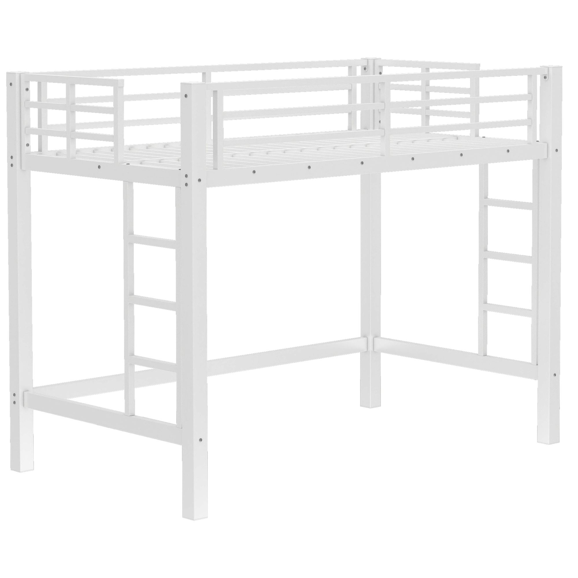Twin Size Metal Loft Bed, Loft Bed with Easy Climbing Ladder and Guardrails , White - Image 6