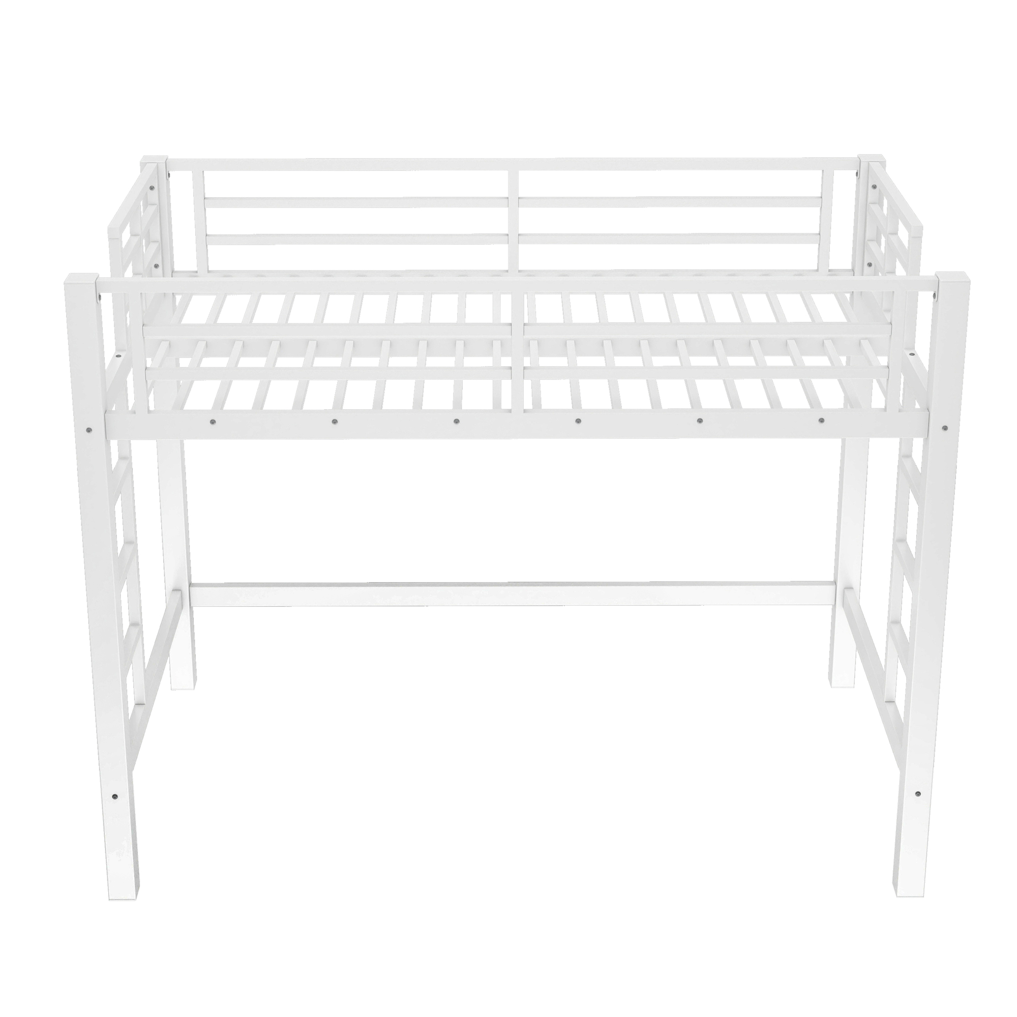 Twin Size Metal Loft Bed, Loft Bed with Easy Climbing Ladder and Guardrails , White - Image 5