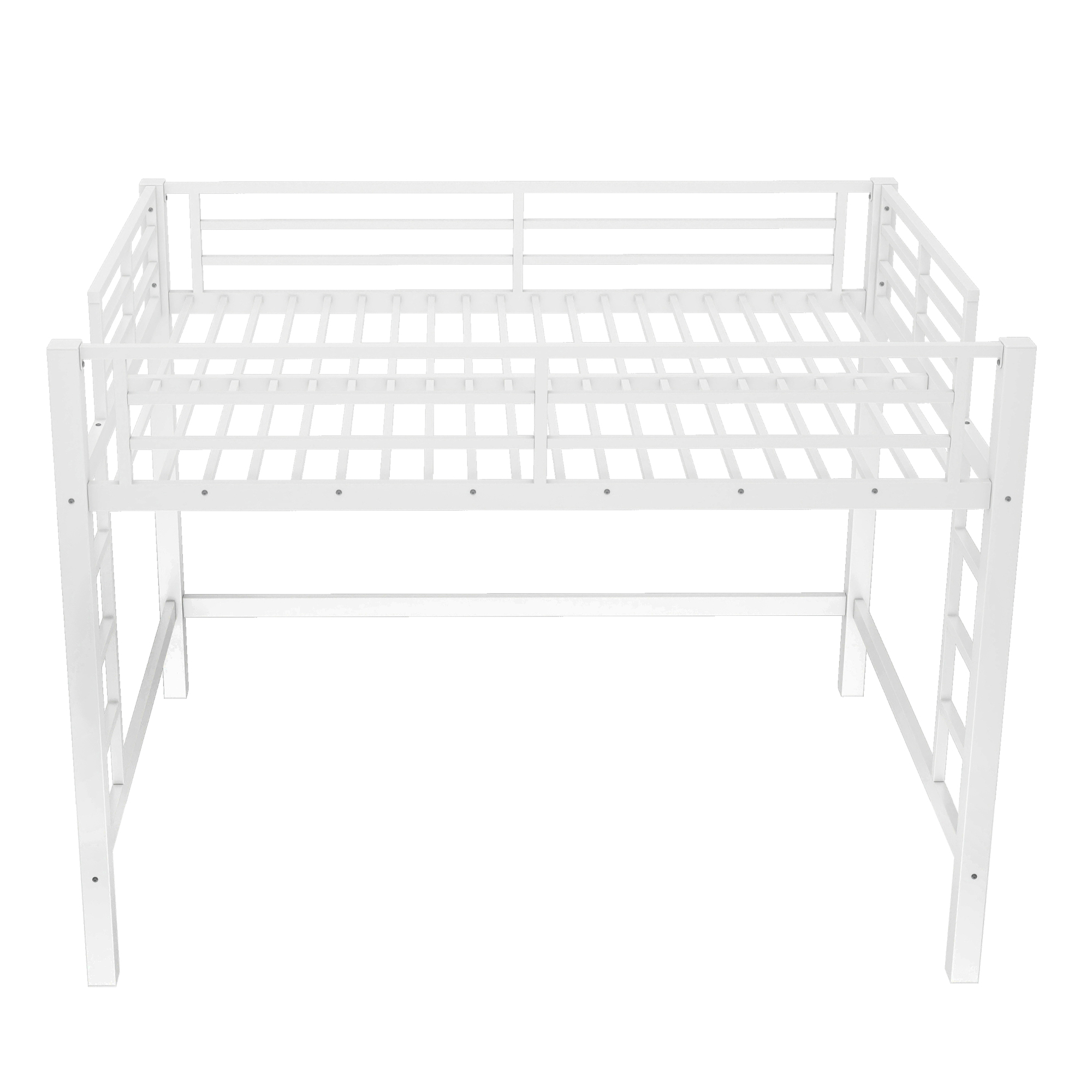 Queen Size Metal Loft Bed, Loft Bed with Easy Climbing Ladder and Guardrails , White - Image 4