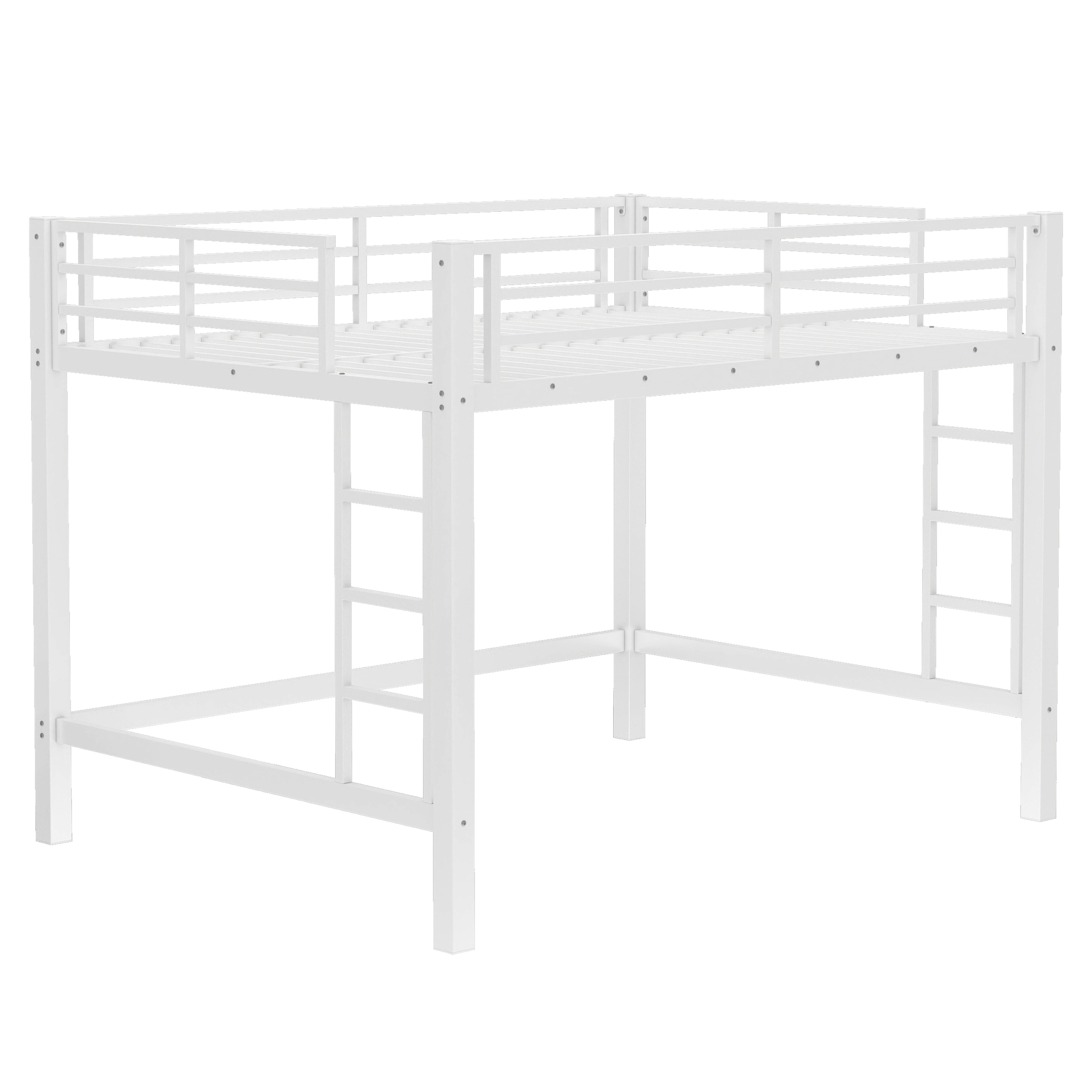 Queen Size Metal Loft Bed, Loft Bed with Easy Climbing Ladder and Guardrails , White - Image 6