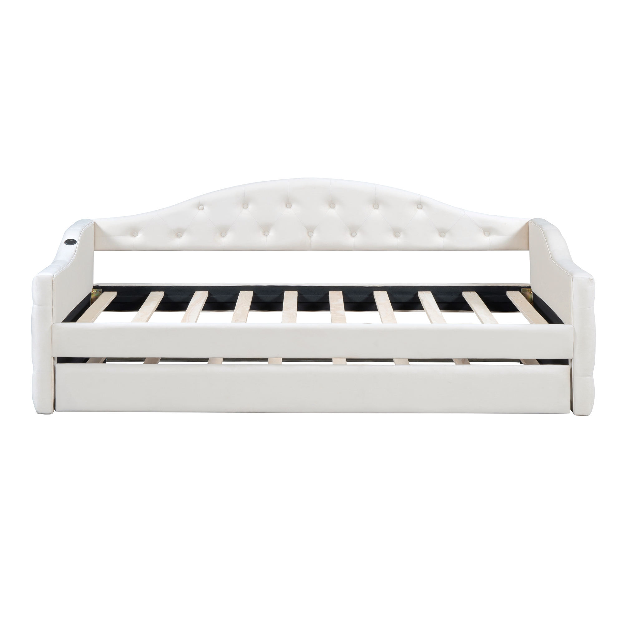 Twin Size Tufted Upholstered Daybed with Trundle ,Velvet Sofabed with USB&Type-C Charging Ports,No Box-spring Needed, Beige(Old SKU :HL000088AAA) - Image 6