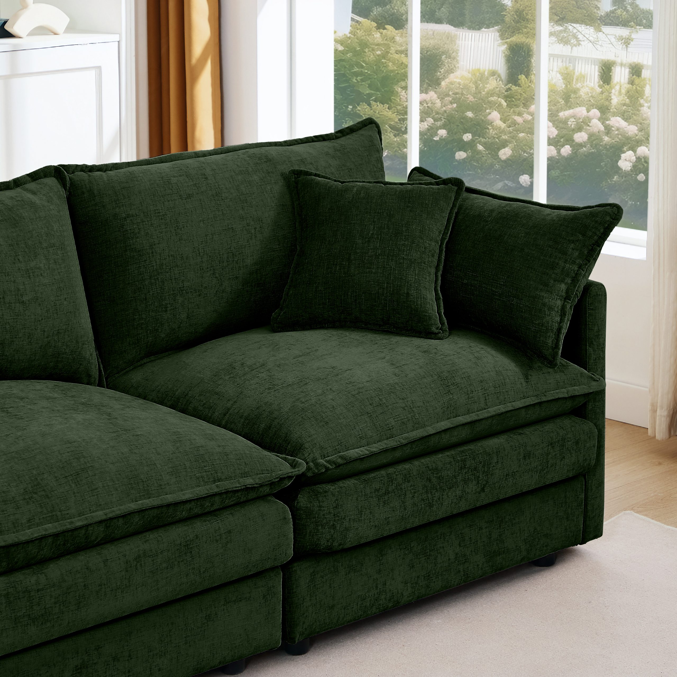 Modular Sectional Sofa, 102 Inch L Shaped Couch Set for Living Room, 3-Seater Comfy Cloud Couches with Movable Ottoman, DIY Combination, Chenille, Green - Image 5
