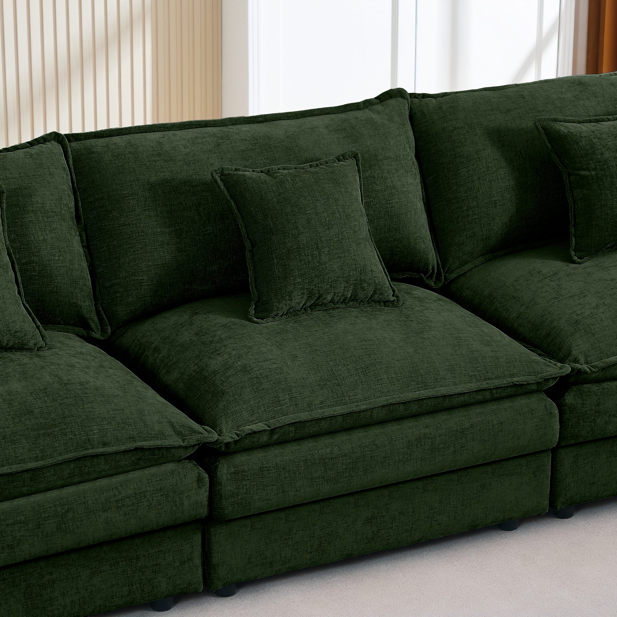 Modular Sectional Sofa, 102 Inch L Shaped Couch Set for Living Room, 3-Seater Comfy Cloud Couches with Movable Ottoman, DIY Combination, Chenille, Green - Image 6