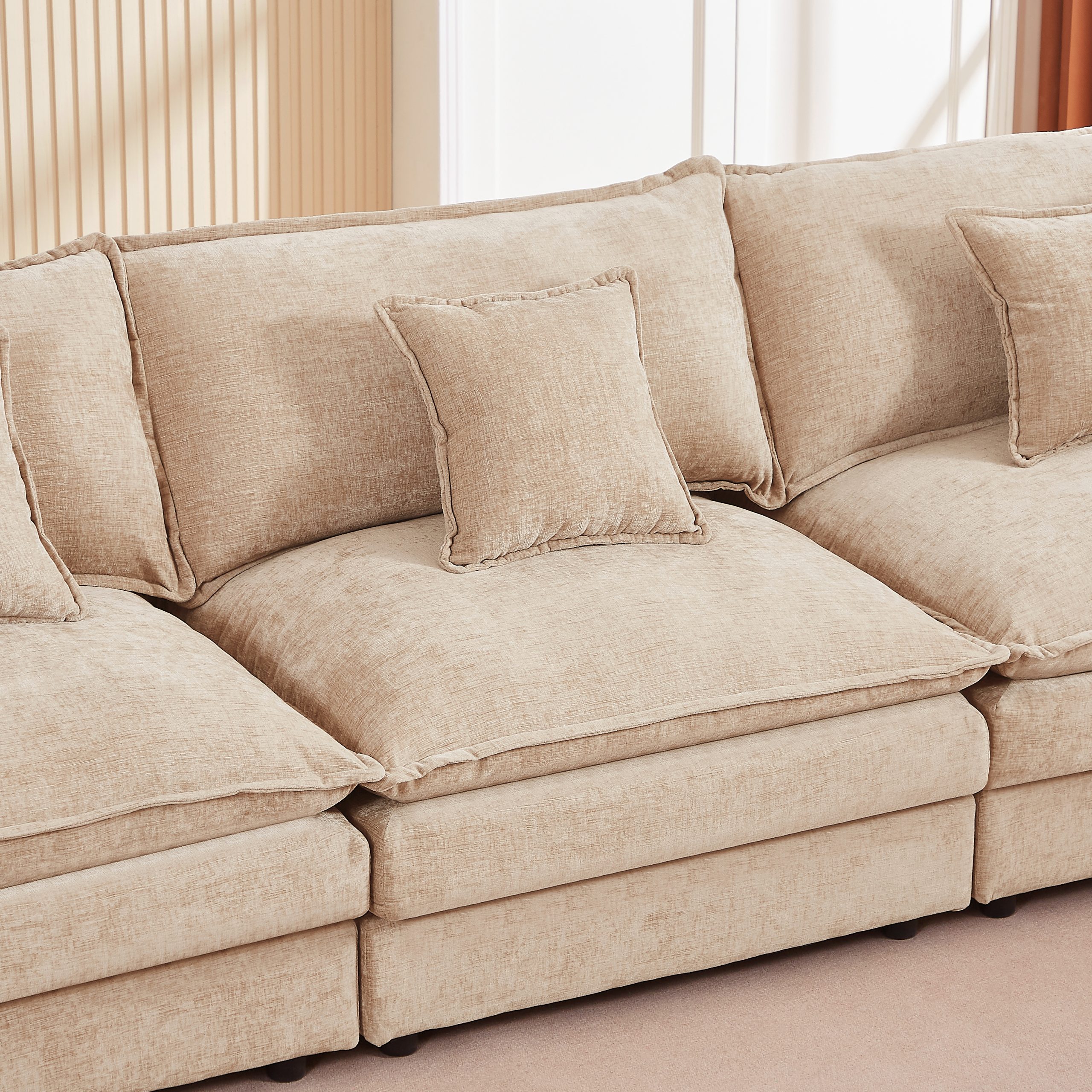 Modular Sectional Sofa, 102 Inch L Shaped Couch Set for Living Room, 3-Seater Comfy Cloud Couches with Movable Ottoman, DIY Combination, Chenille, Coffee - Image 4