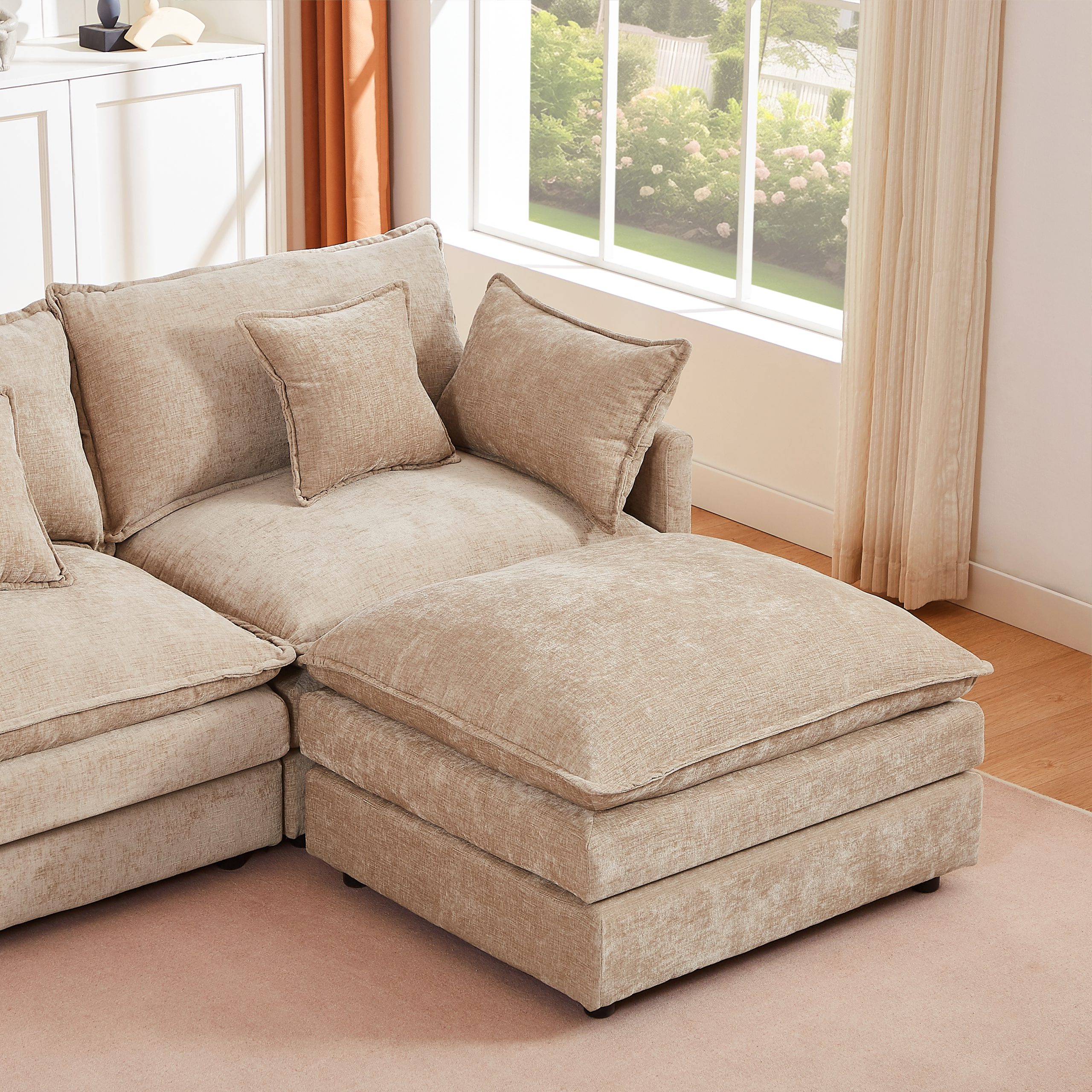 Modular Sectional Sofa, 102 Inch L Shaped Couch Set for Living Room, 3-Seater Comfy Cloud Couches with Movable Ottoman, DIY Combination, Chenille, Coffee - Image 5