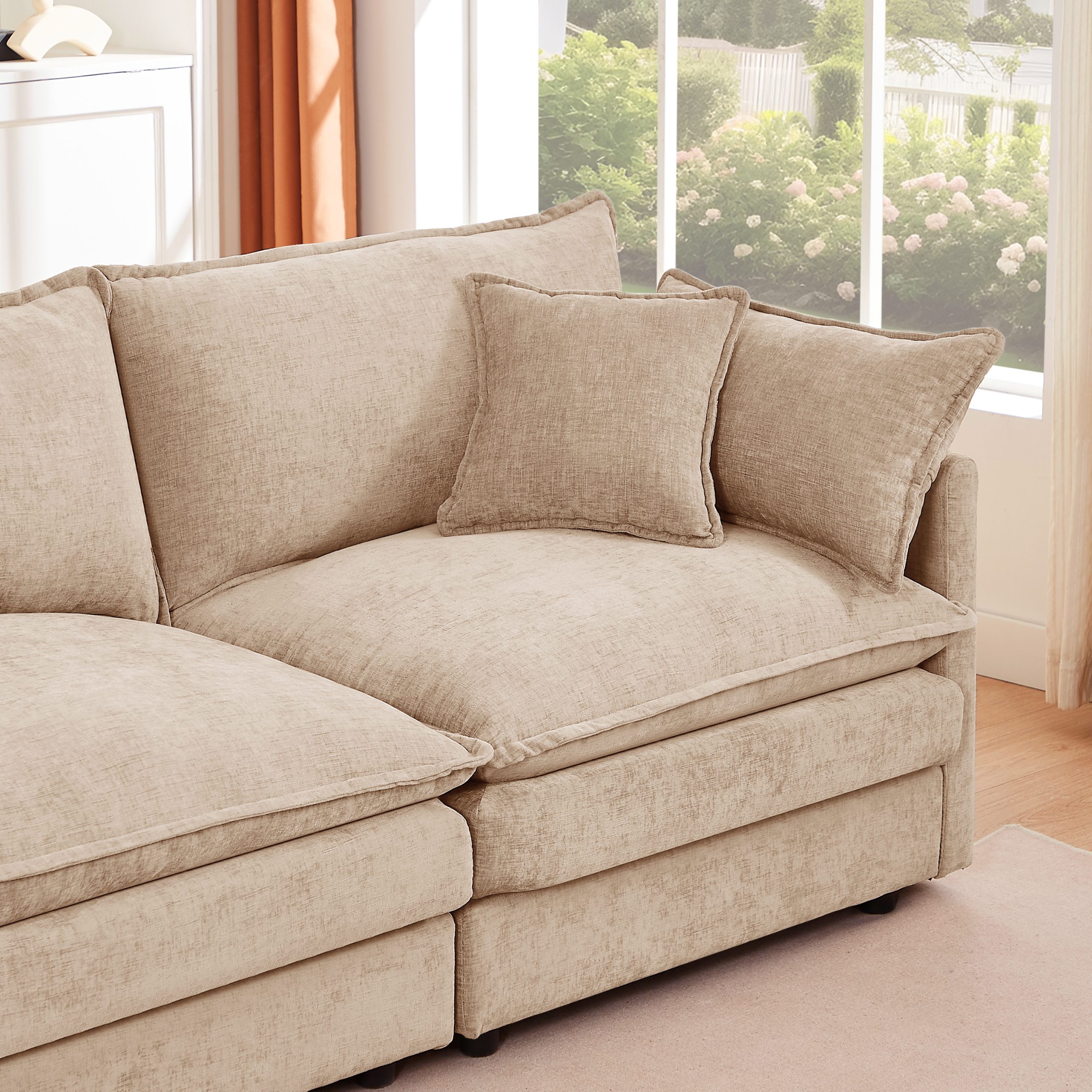 Modular Sectional Sofa, 102 Inch L Shaped Couch Set for Living Room, 3-Seater Comfy Cloud Couches with Movable Ottoman, DIY Combination, Chenille, Coffee - Image 6