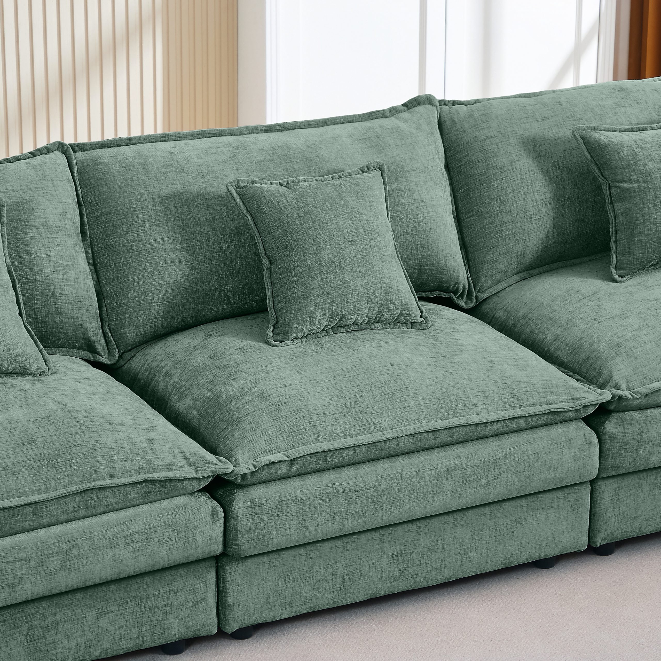 Modular Sectional Sofa, 102 Inch L Shaped Couch Set for Living Room, 3-Seater Comfy Cloud Couches with Movable Ottoman, DIY Combination, Chenille, Mint Green - Image 5