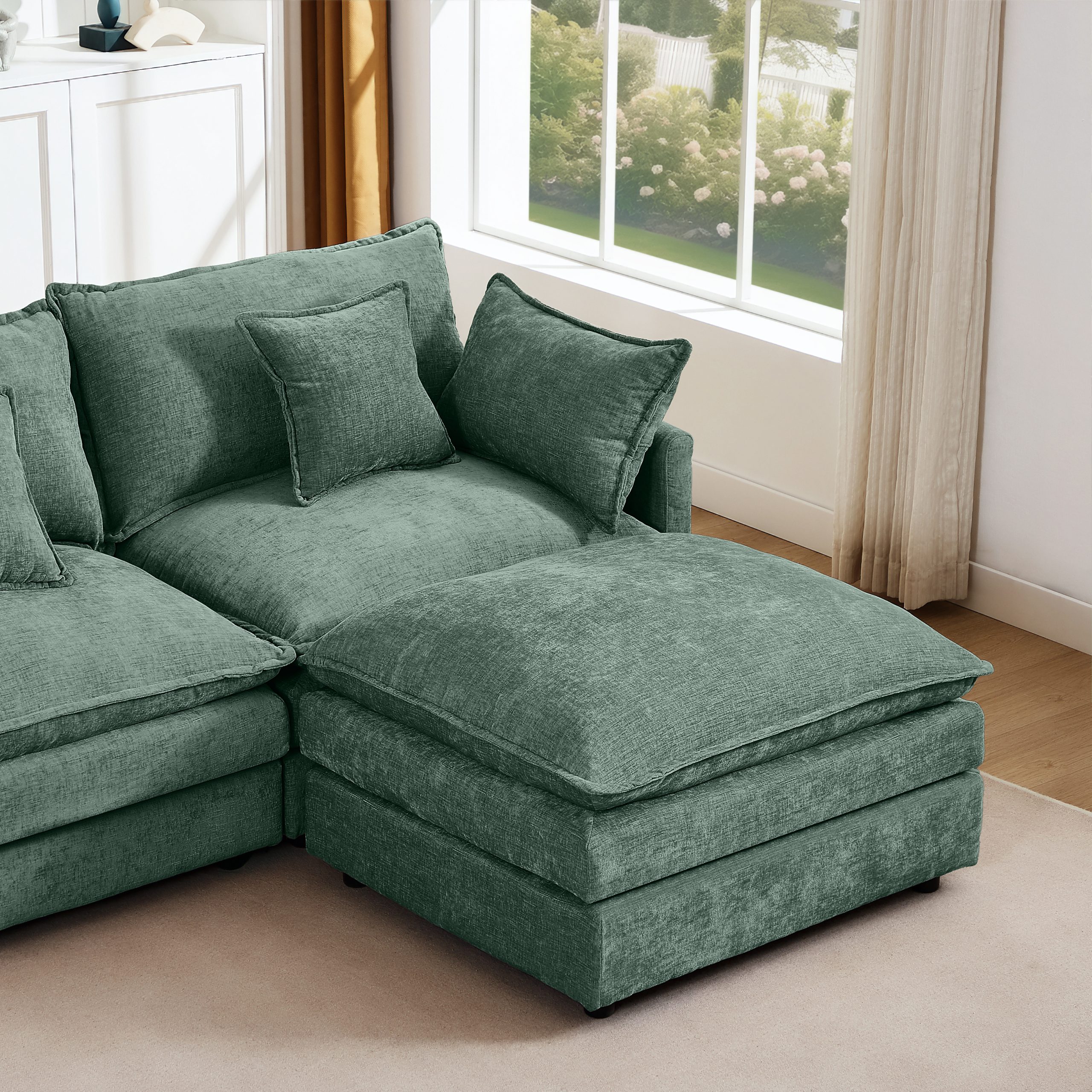 Modular Sectional Sofa, 102 Inch L Shaped Couch Set for Living Room, 3-Seater Comfy Cloud Couches with Movable Ottoman, DIY Combination, Chenille, Mint Green - Image 6