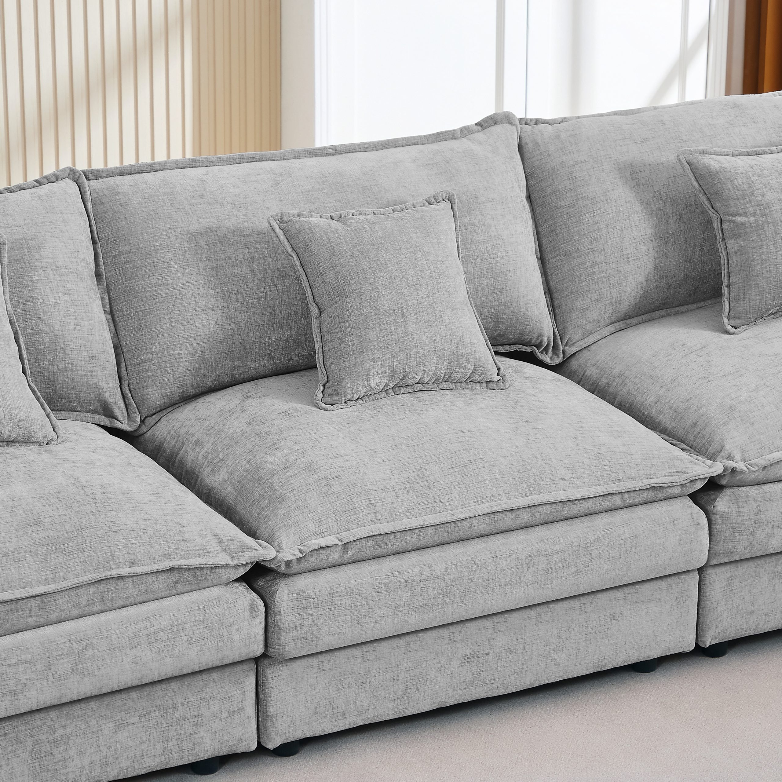 Modular Sectional Sofa, 102 Inch L Shaped Couch Set for Living Room, 3-Seater Comfy Cloud Couches with Movable Ottoman, DIY Combination, Chenille, Grey - Image 3