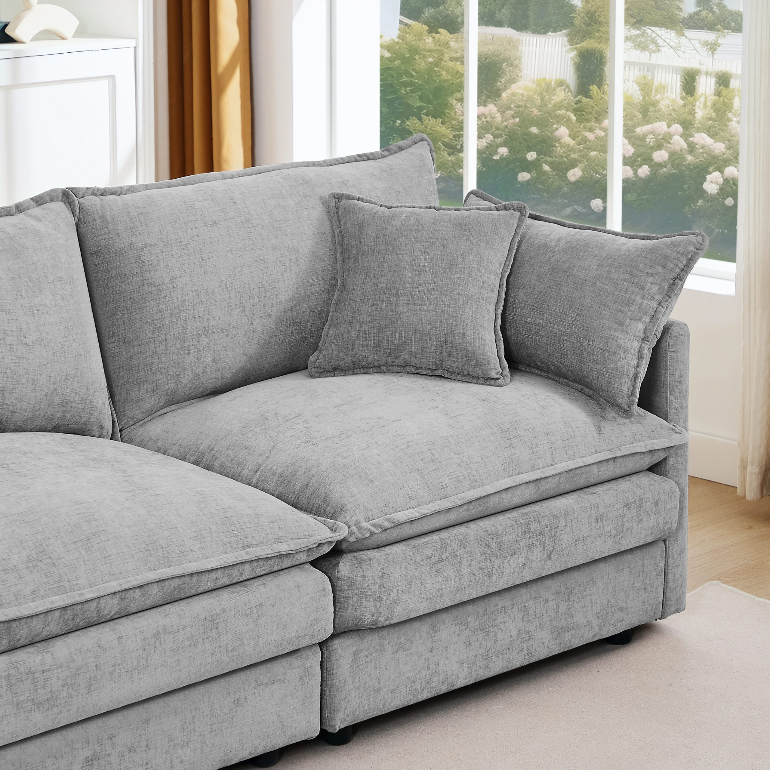Modular Sectional Sofa, 102 Inch L Shaped Couch Set for Living Room, 3-Seater Comfy Cloud Couches with Movable Ottoman, DIY Combination, Chenille, Grey - Image 5
