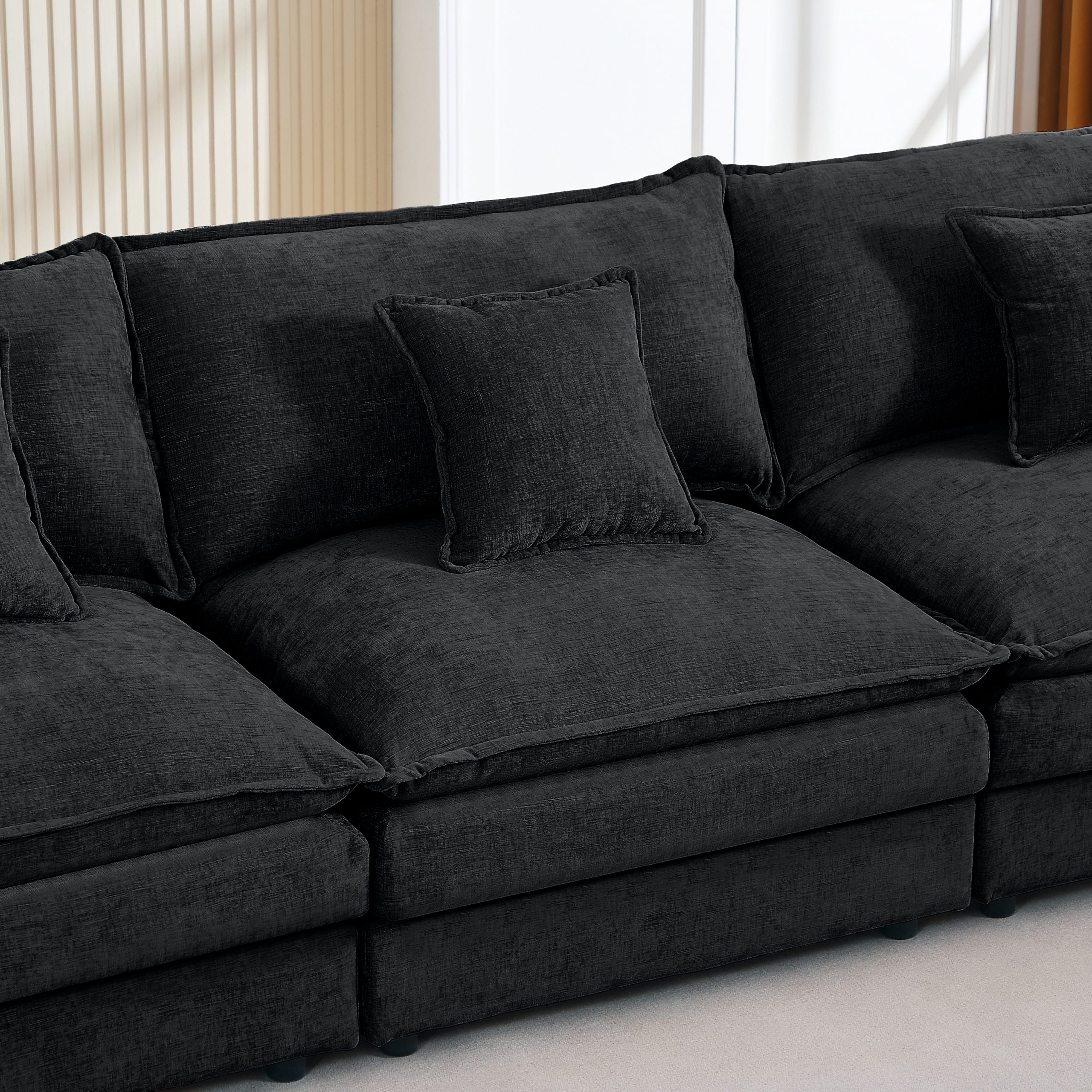 Modular Sectional Sofa, 102 Inch L Shaped Couch Set for Living Room, 3-Seater Comfy Cloud Couches with Movable Ottoman, DIY Combination, Chenille, Black - Image 3
