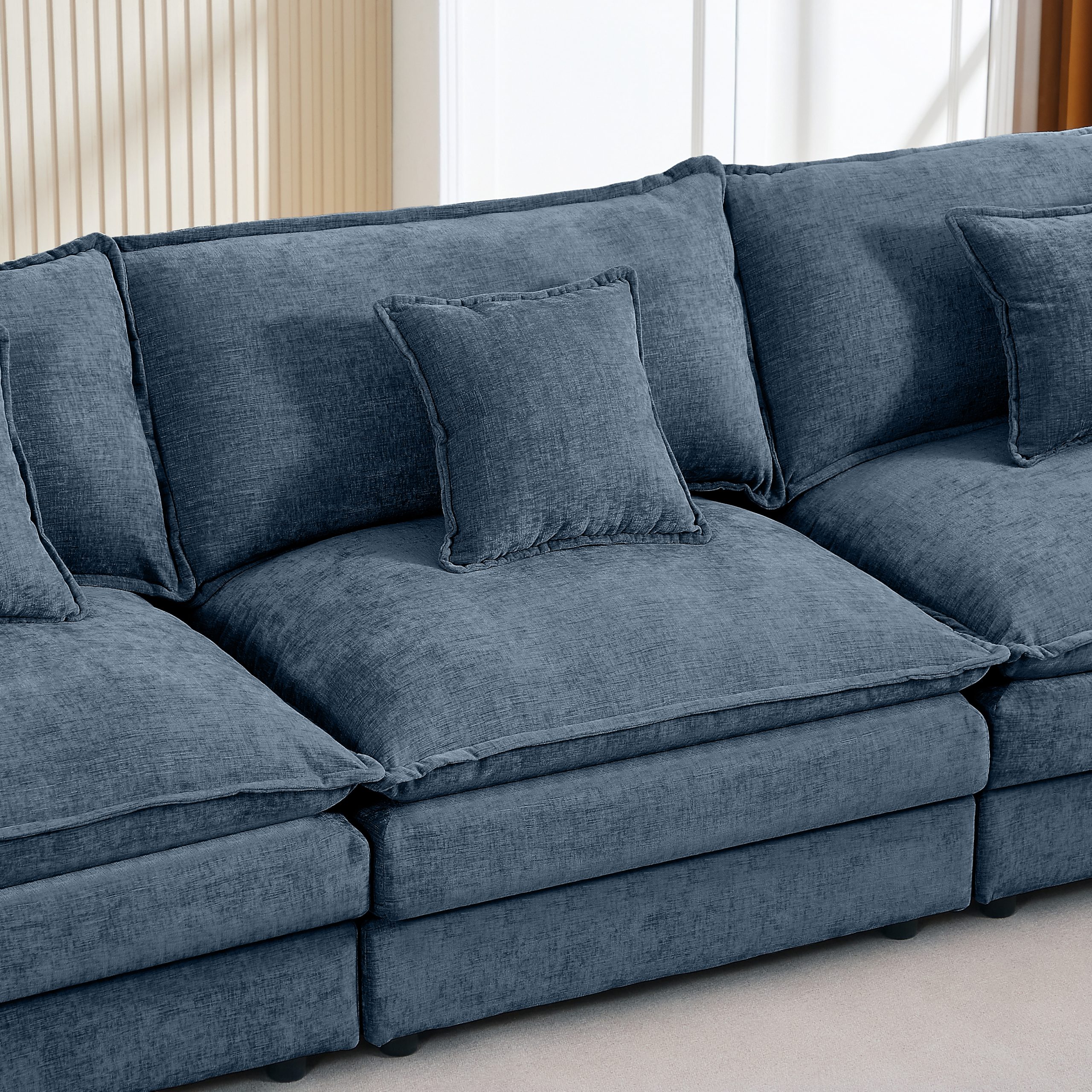 Modular Sectional Sofa, 102 Inch L Shaped Couch Set for Living Room, 3-Seater Comfy Cloud Couches with Movable Ottoman, DIY Combination, Chenille, Blue - Image 3