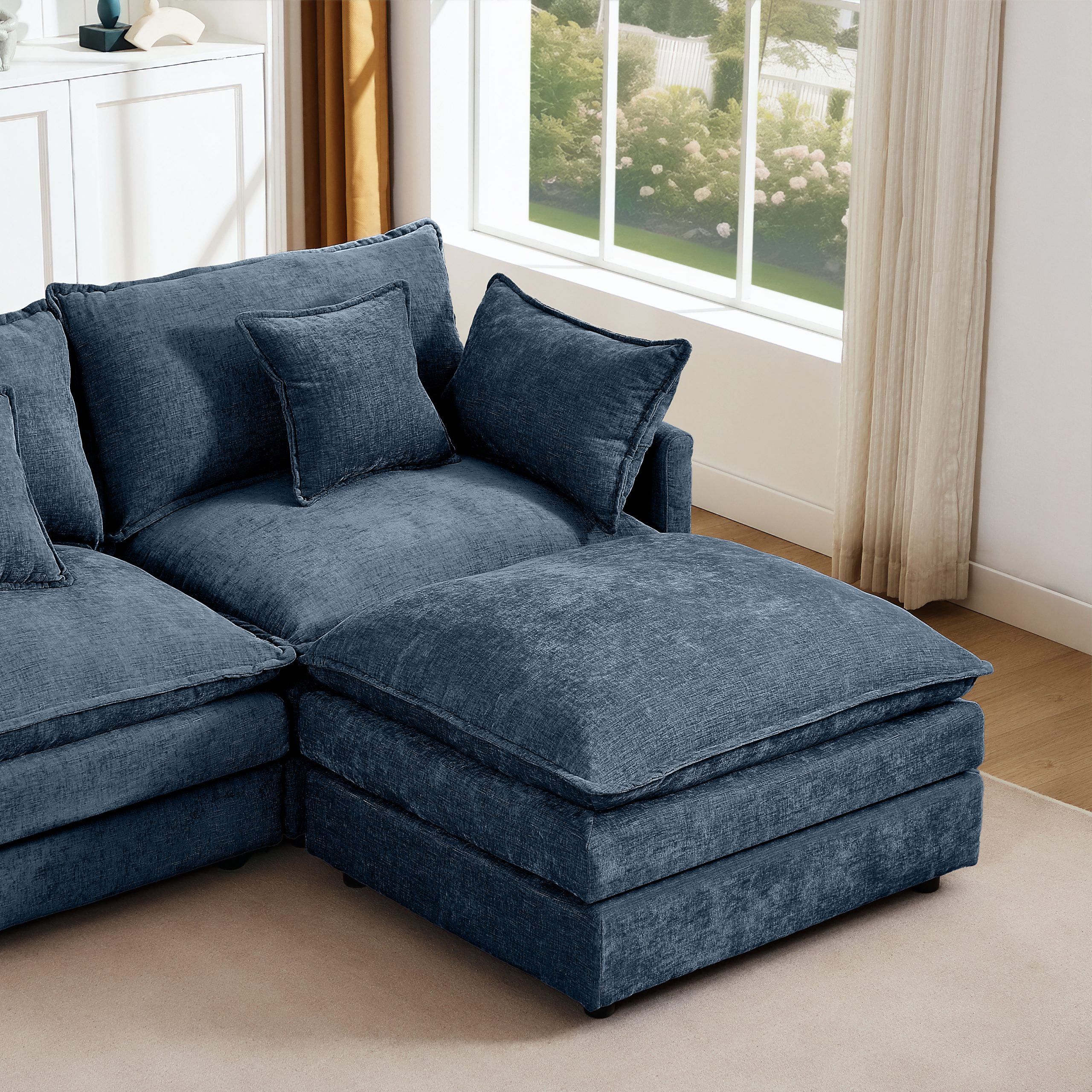 Modular Sectional Sofa, 102 Inch L Shaped Couch Set for Living Room, 3-Seater Comfy Cloud Couches with Movable Ottoman, DIY Combination, Chenille, Blue - Image 4