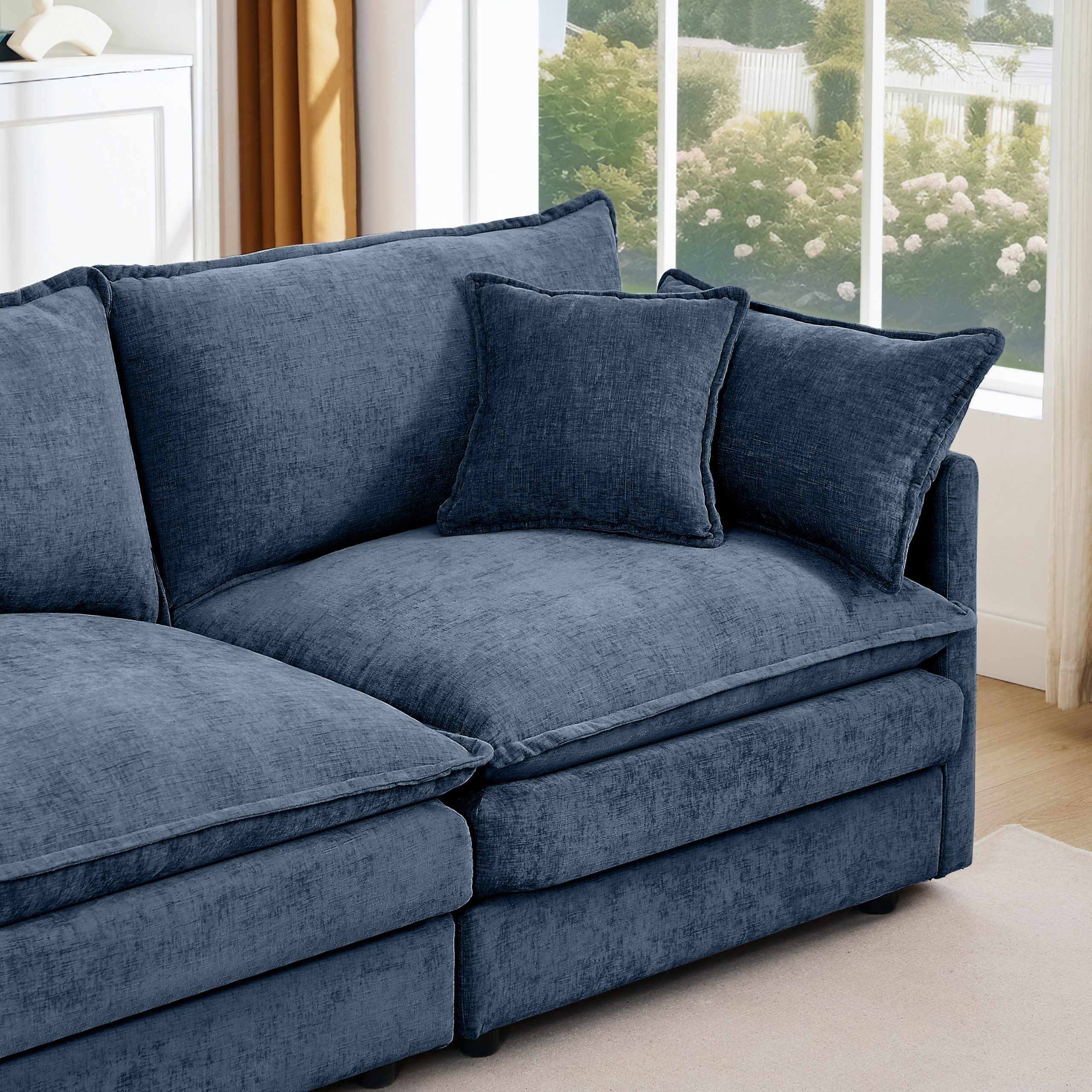 Modular Sectional Sofa, 102 Inch L Shaped Couch Set for Living Room, 3-Seater Comfy Cloud Couches with Movable Ottoman, DIY Combination, Chenille, Blue - Image 5