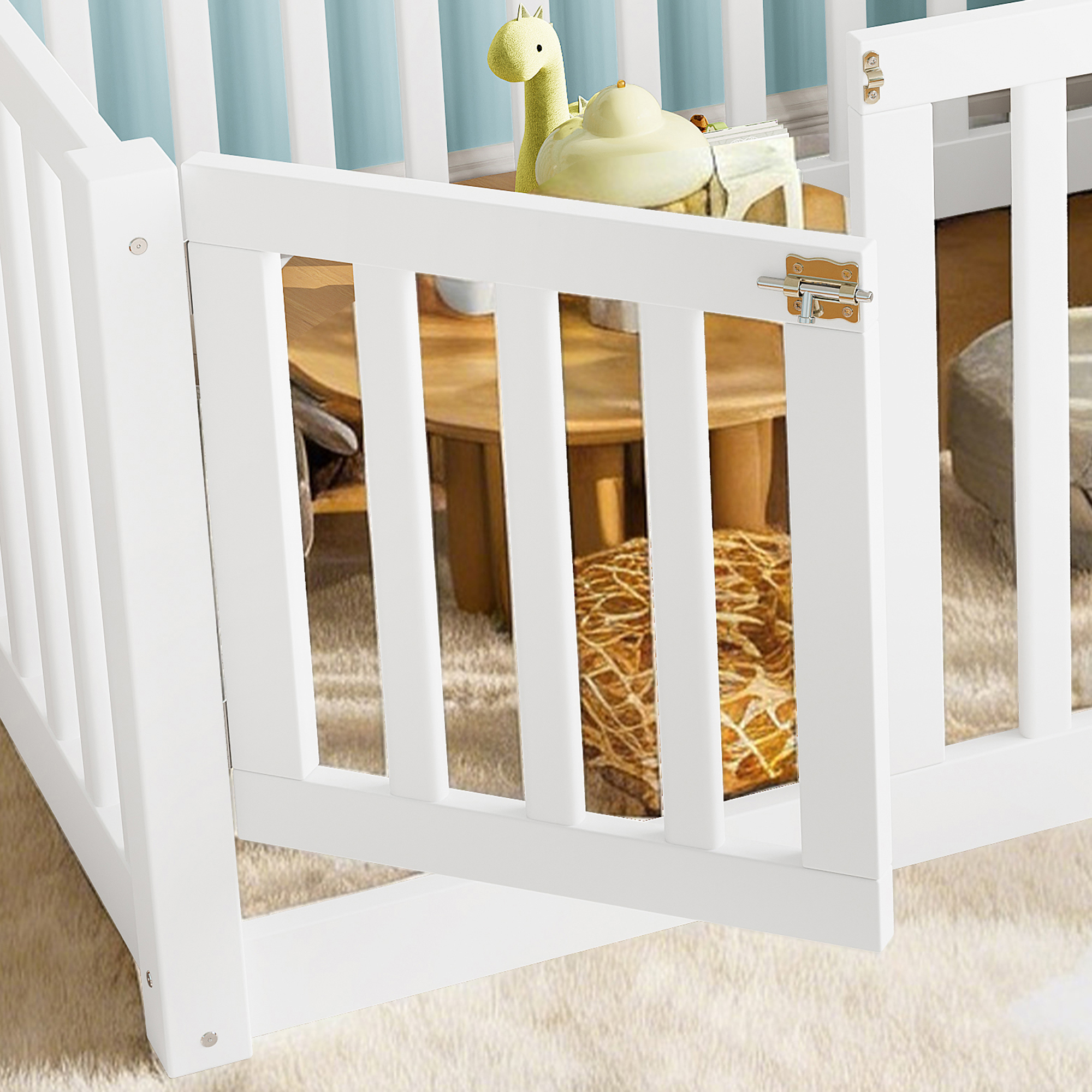 Twin Size Bed Floor Bed with Safety Guardrails and Door for Kids, White - Image 6