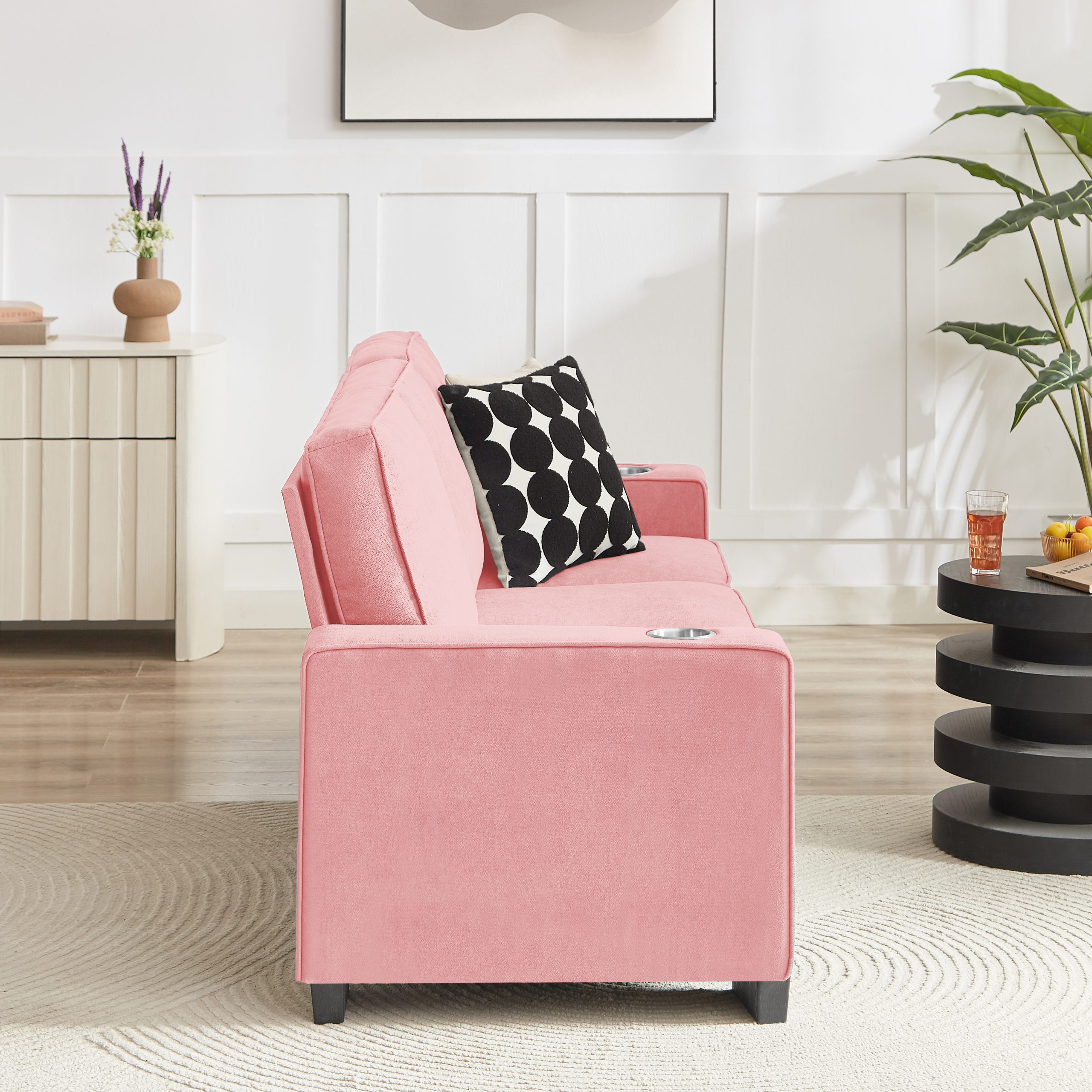 83.86"Snowfleece Fabric sofa,Modern Compressed Couch,3-Seater Sofa, Furniture for Living Room,Bedroom,office ,Pink - Image 4