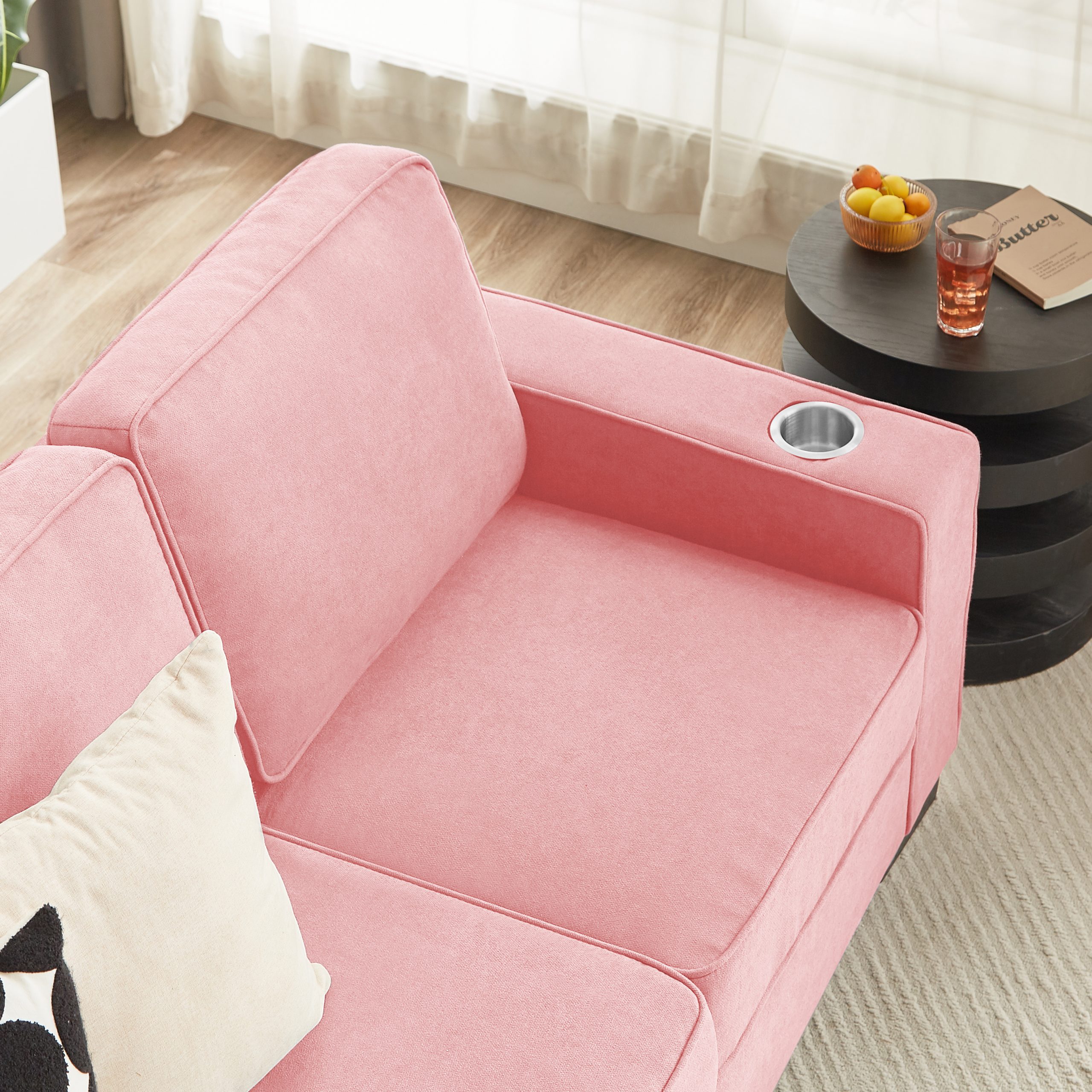 83.86"Snowfleece Fabric sofa,Modern Compressed Couch,3-Seater Sofa, Furniture for Living Room,Bedroom,office ,Pink - Image 5