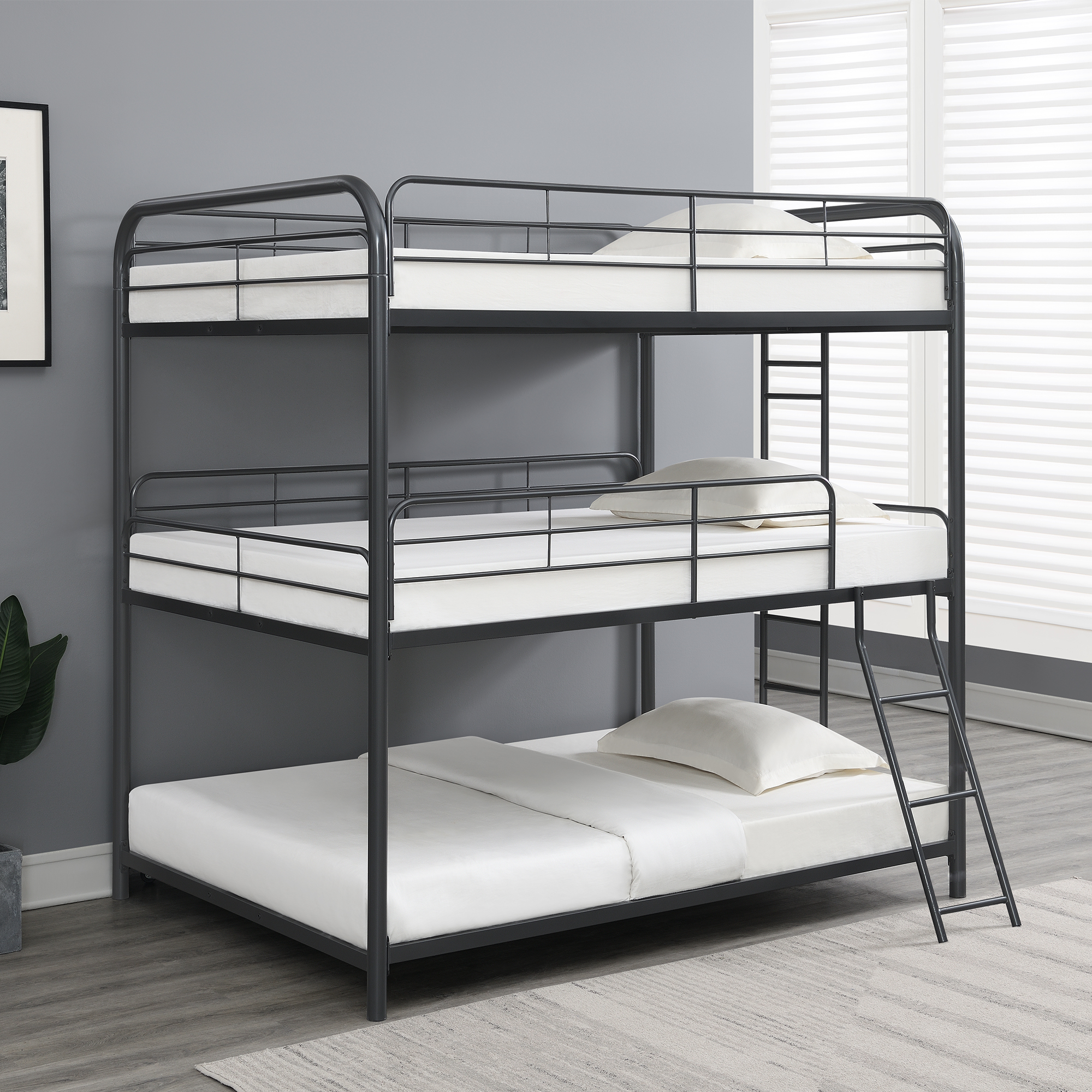 Furniture Triple Bunk Bed, FULL/FULL/FULL, black - Image 3