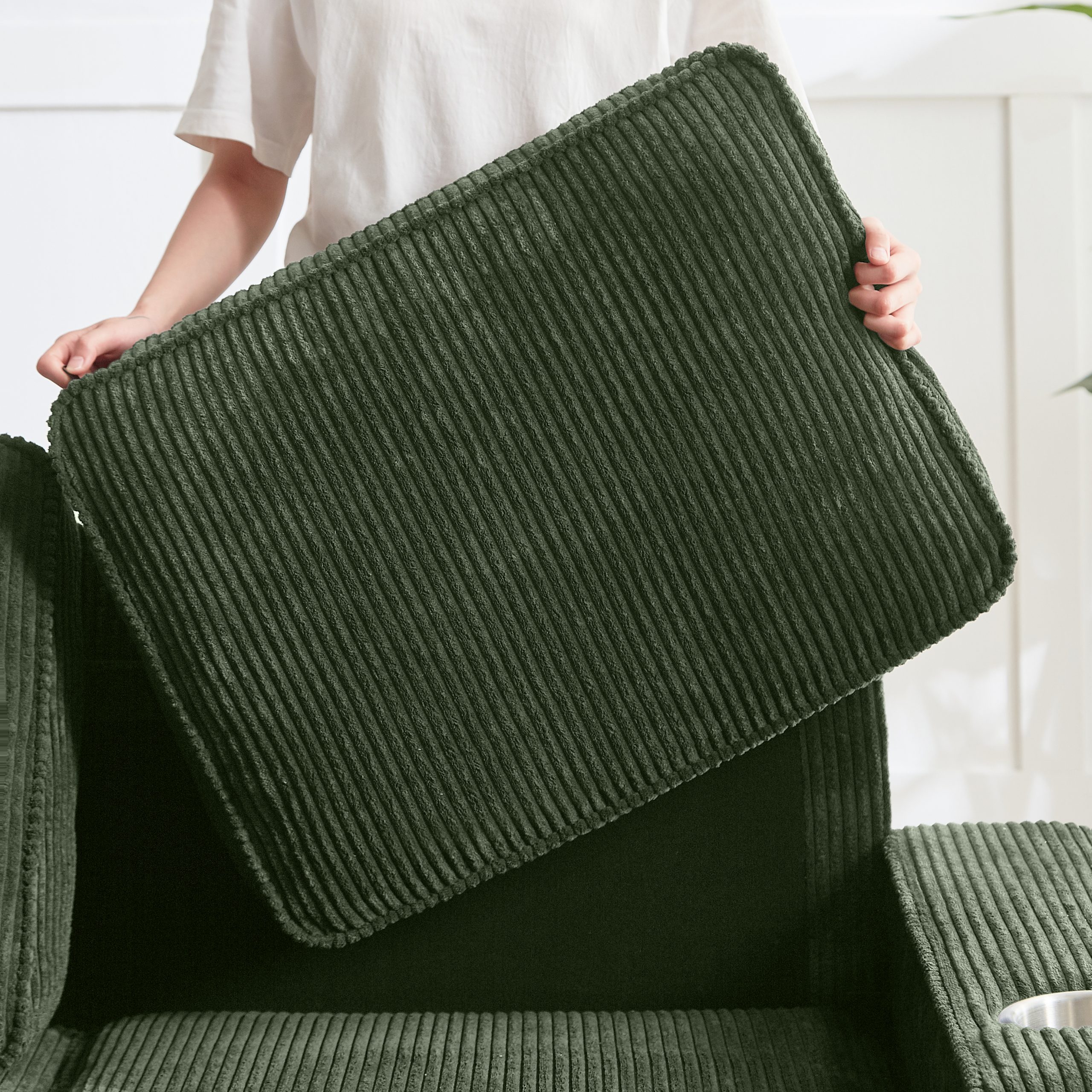 83.86"Corduroy Fabric sofa,Modern Compressed Couch,3-Seater Sofa, Furniture for Living Room,Bedroom,office ,Green - Image 4