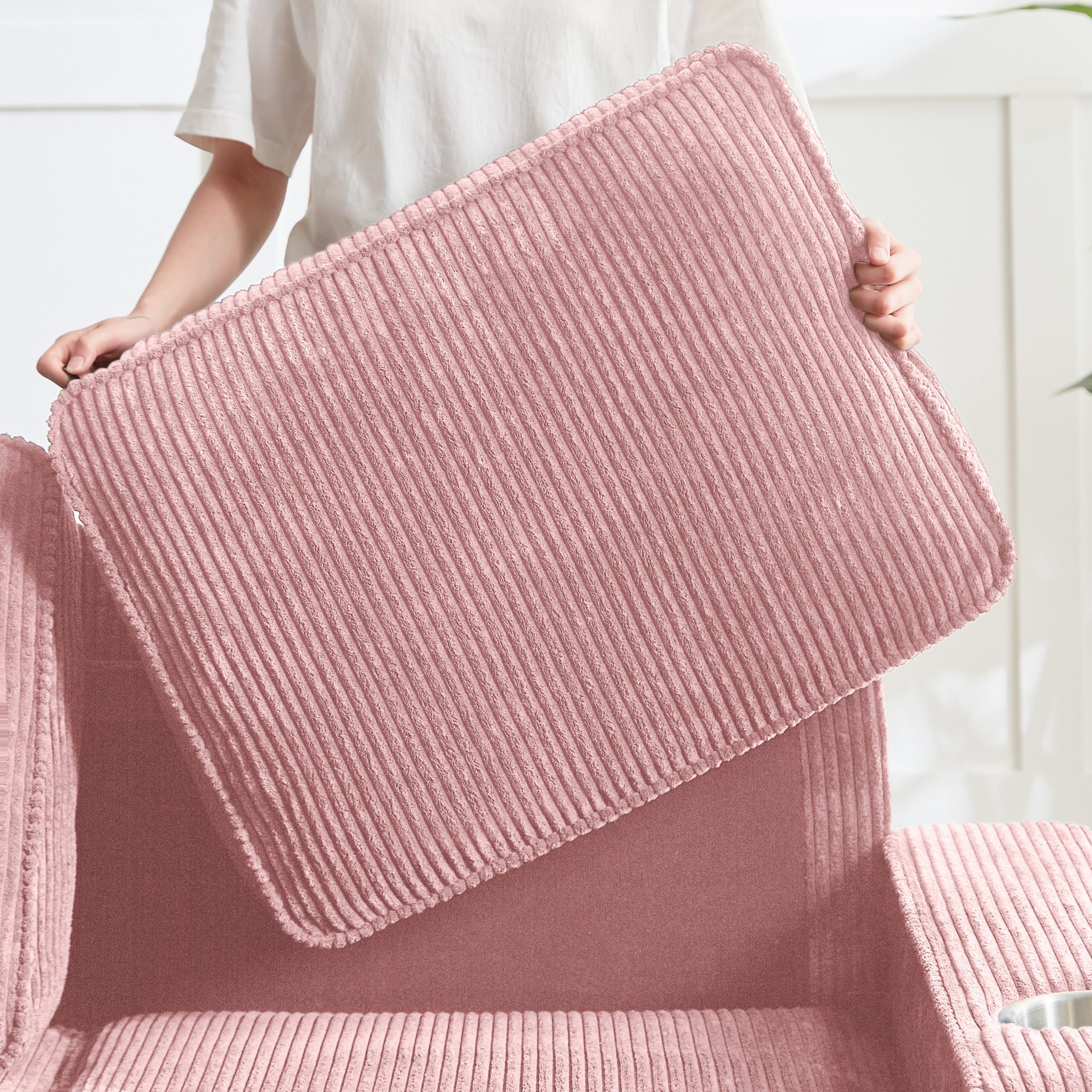 83.86"Corduroy Fabric sofa,Modern Compressed Couch,3-Seater Sofa, Furniture for Living Room,Bedroom,office ,Pink - Image 4