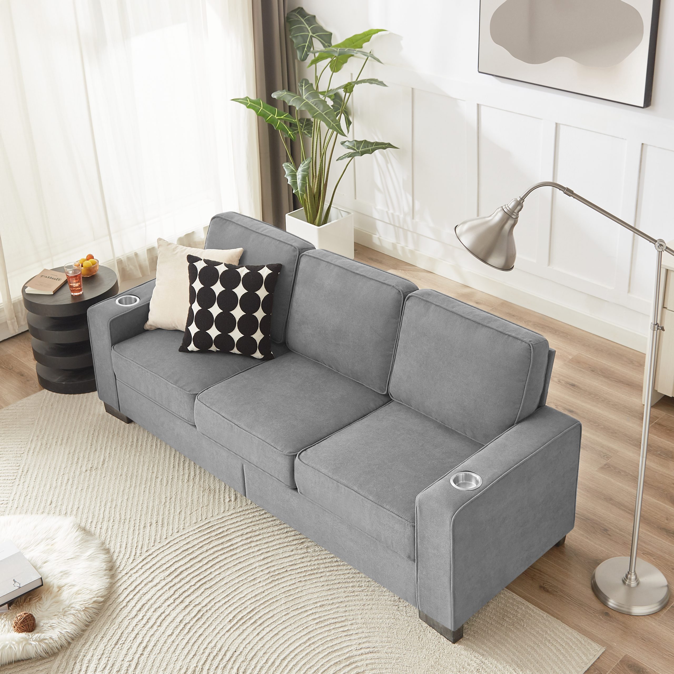 83.86"Snowfleece Fabric sofa,Modern Compressed Couch,3-Seater Sofa, Furniture for Living Room,Bedroom,office ,Gray - Image 3