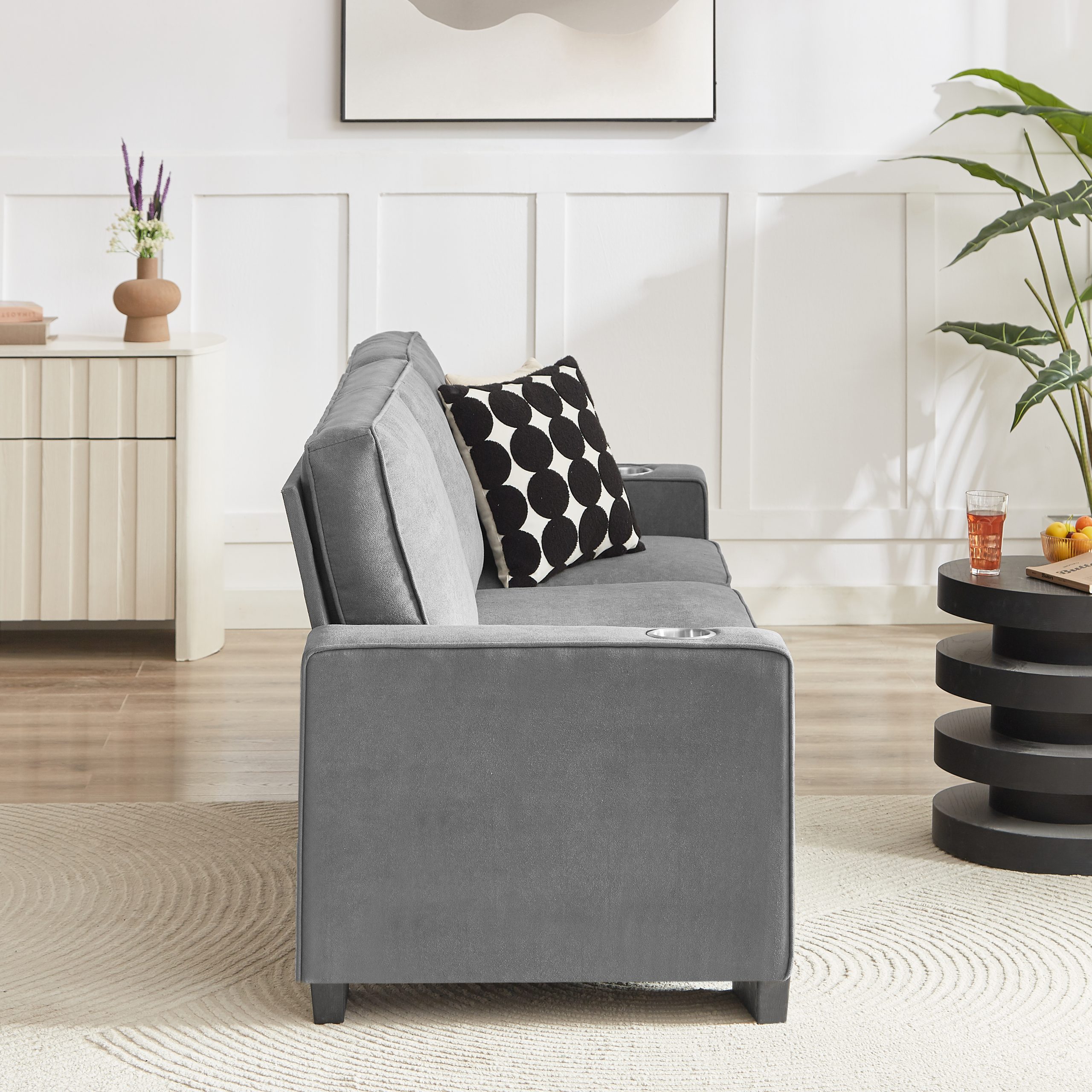83.86"Snowfleece Fabric sofa,Modern Compressed Couch,3-Seater Sofa, Furniture for Living Room,Bedroom,office ,Gray - Image 4